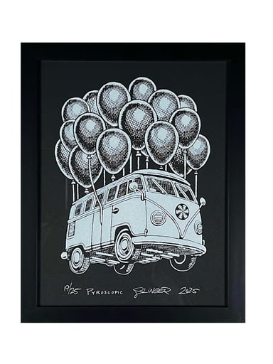 Preview pic of Parking Lot Collective “Flying Bus” Print (Black)
