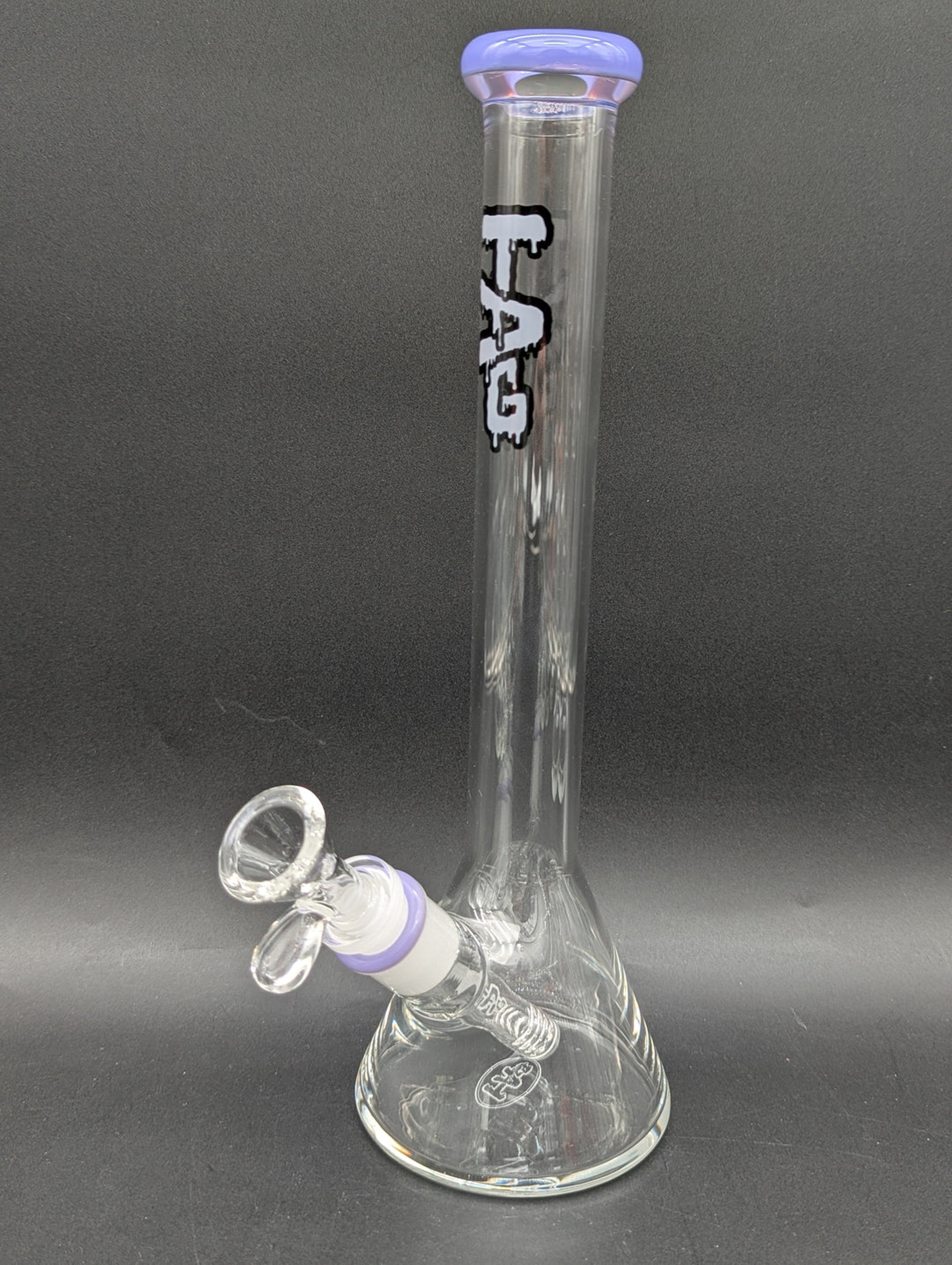 TAG - 12" BEAKER 32X4MM - 18/14MM DOWNSTEM | PURPLE ACCENTS image 0