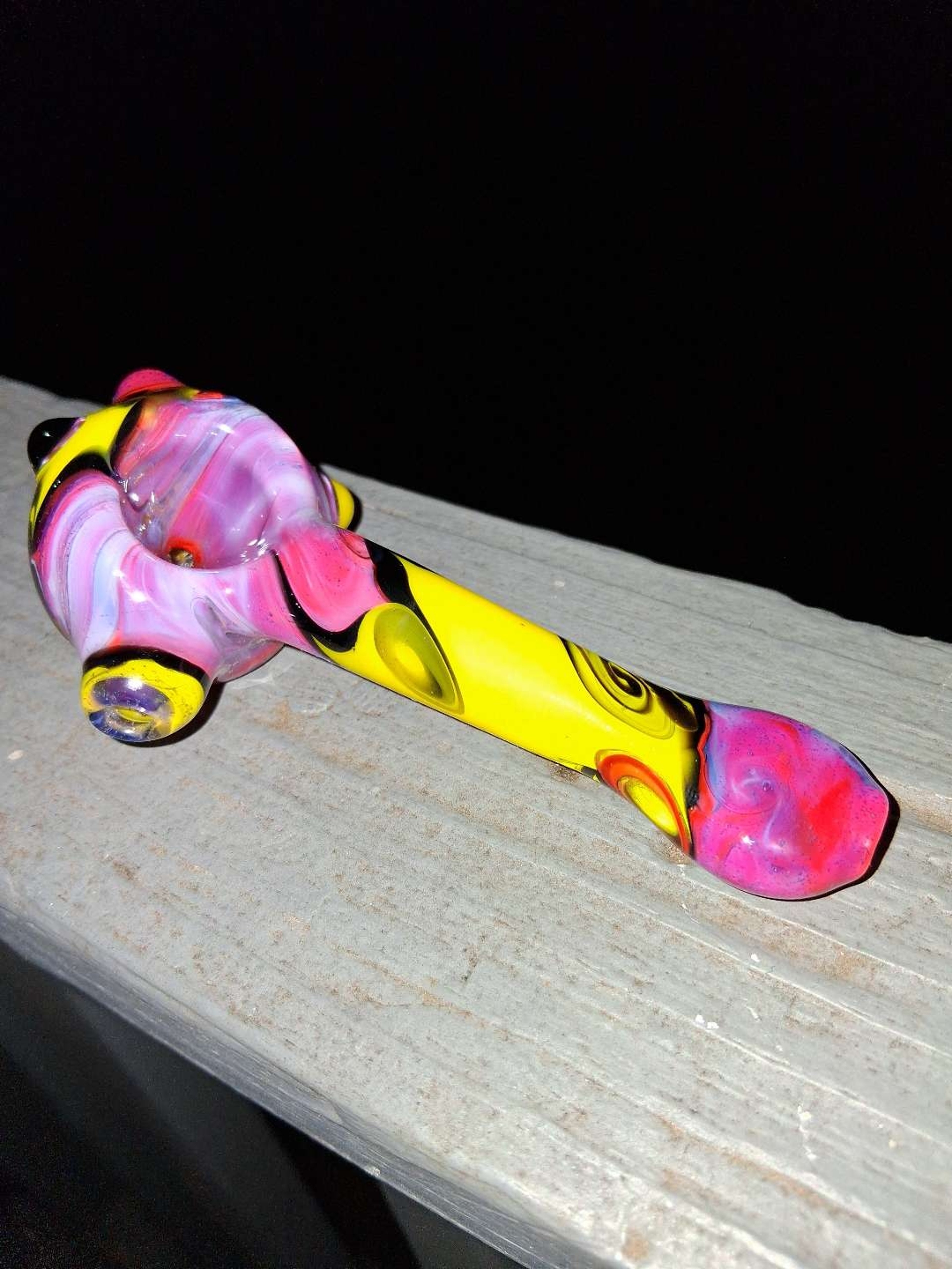 Preview pic of Freeways Glass Art "Wave Spoon" in Poppy×Pink Slyme + Banana