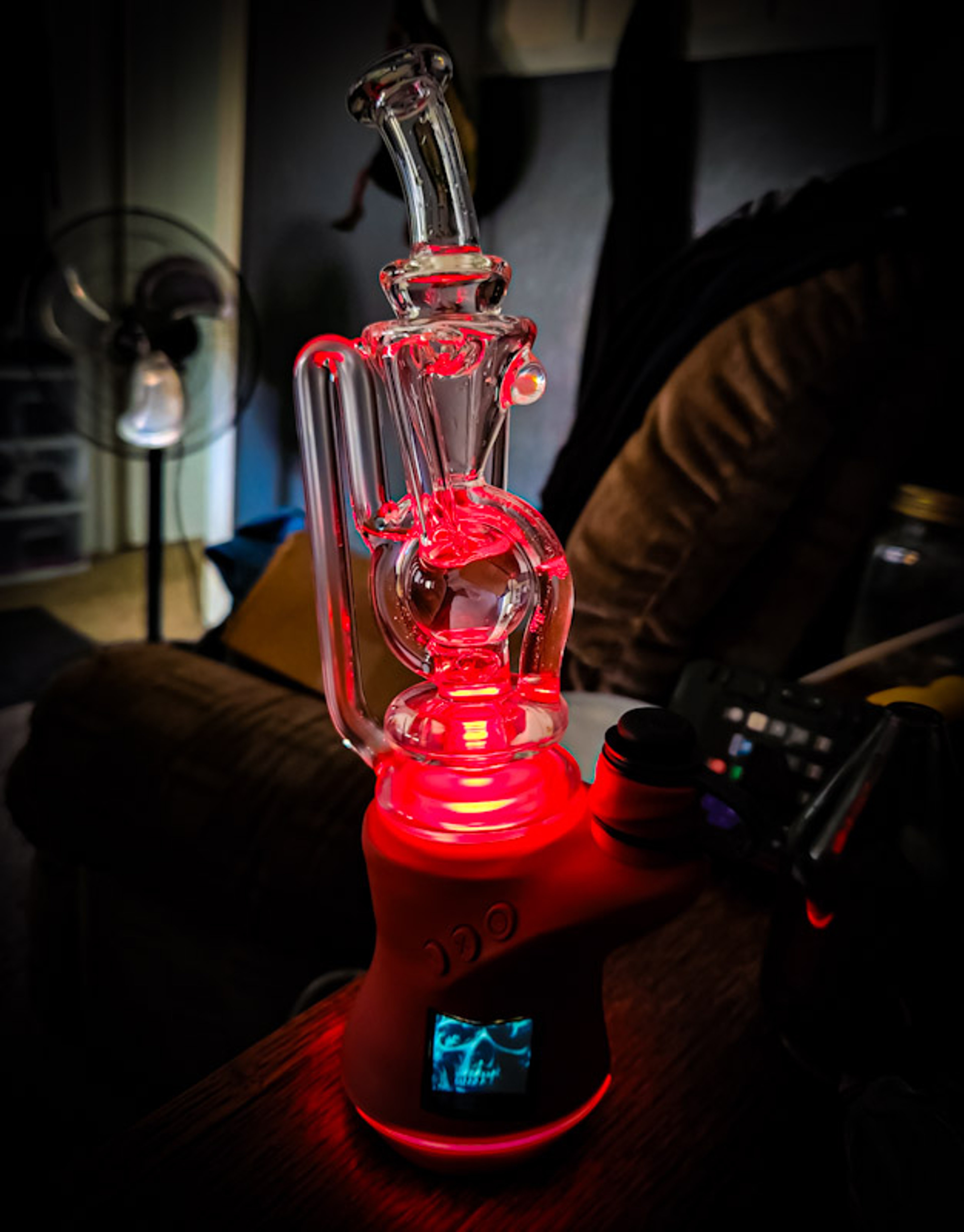 Preview pic of IRIDESCENT GLASS - Superior Ball Floater Recycler W/ Opal & matching Opal Bubble Carb Cap For Carta 2/Carta Sport