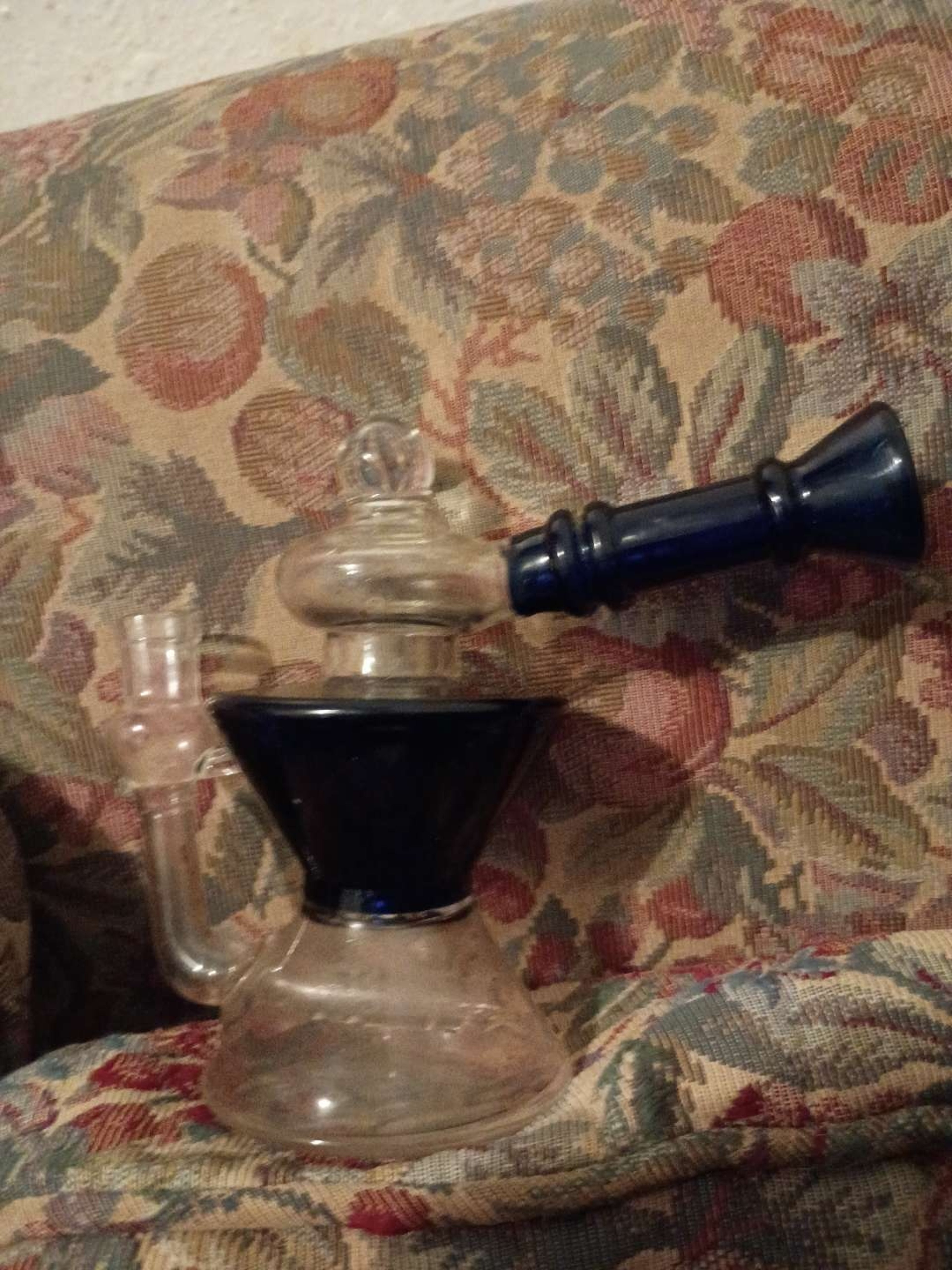 Preview pic of 💙Royal blue and clear glass double perk bong💙 barley used cleaned and sanitized