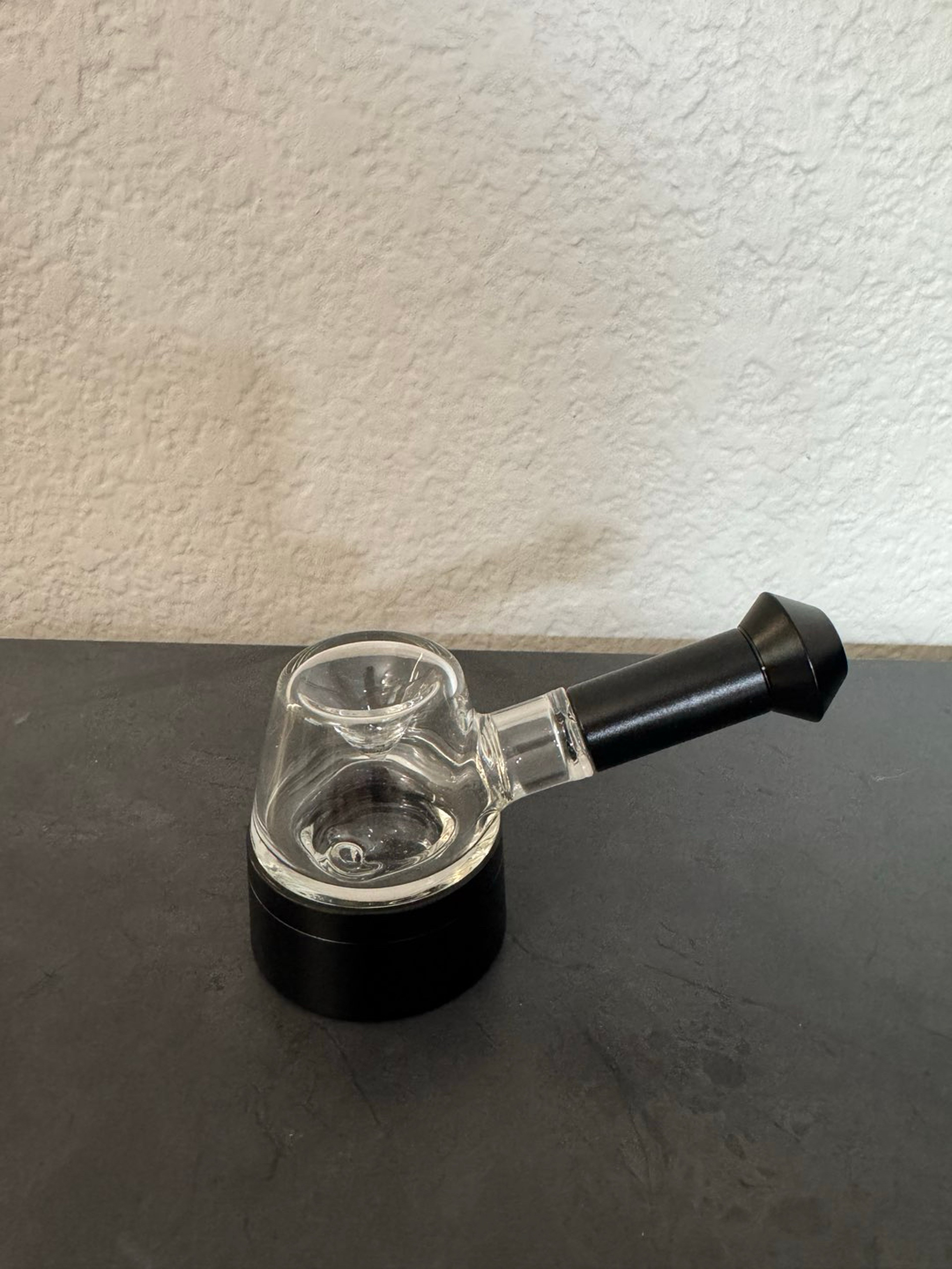 Preview pic of Masterdam glass bowl spoon pipe with aluminum storage base (Black Color)