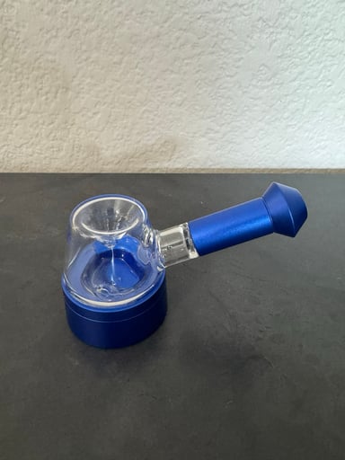 Preview pic of Masterdam glass bowl spoon pipe with aluminum storage base (Blue Color)