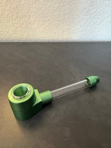 Preview pic of Masterdam hand pipe with a glass bowl and aluminum mouth tip (Green Color)
