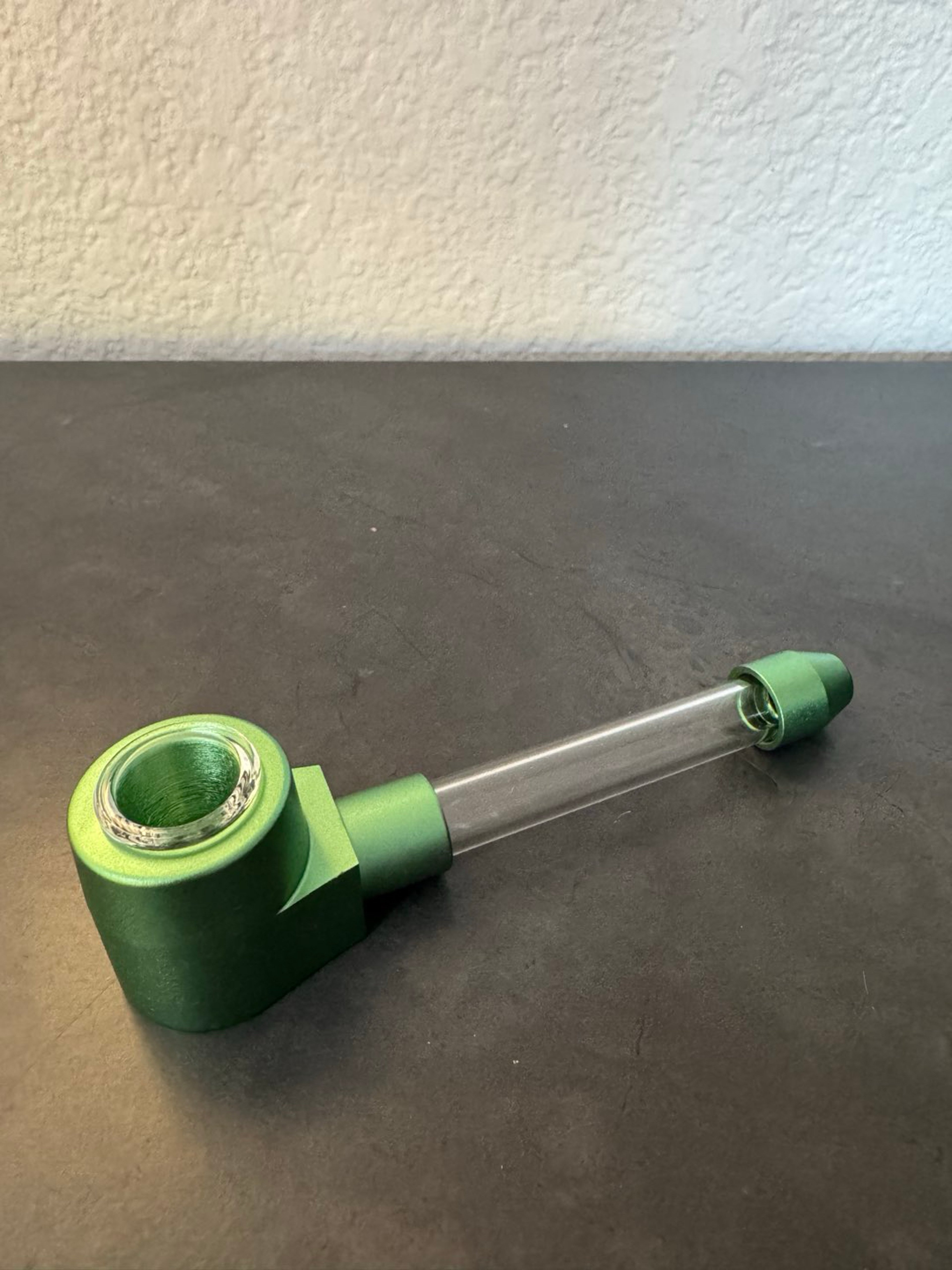 Masterdam hand pipe with a glass bowl and aluminum mouth tip (Green Color) image 0