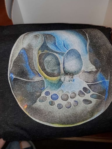 Preview pic of Tara Remington/Cold Pressed Fire/Bob Snodgrass Snoddy Skull T-Shirt size Large.