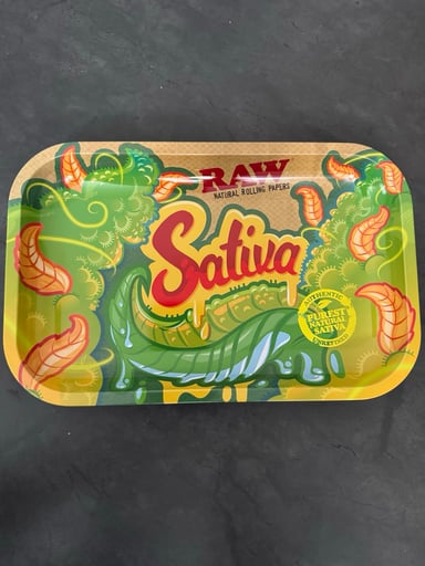 Preview pic of Raw Sativa small metal rolling tray 10.8”X7”X1”