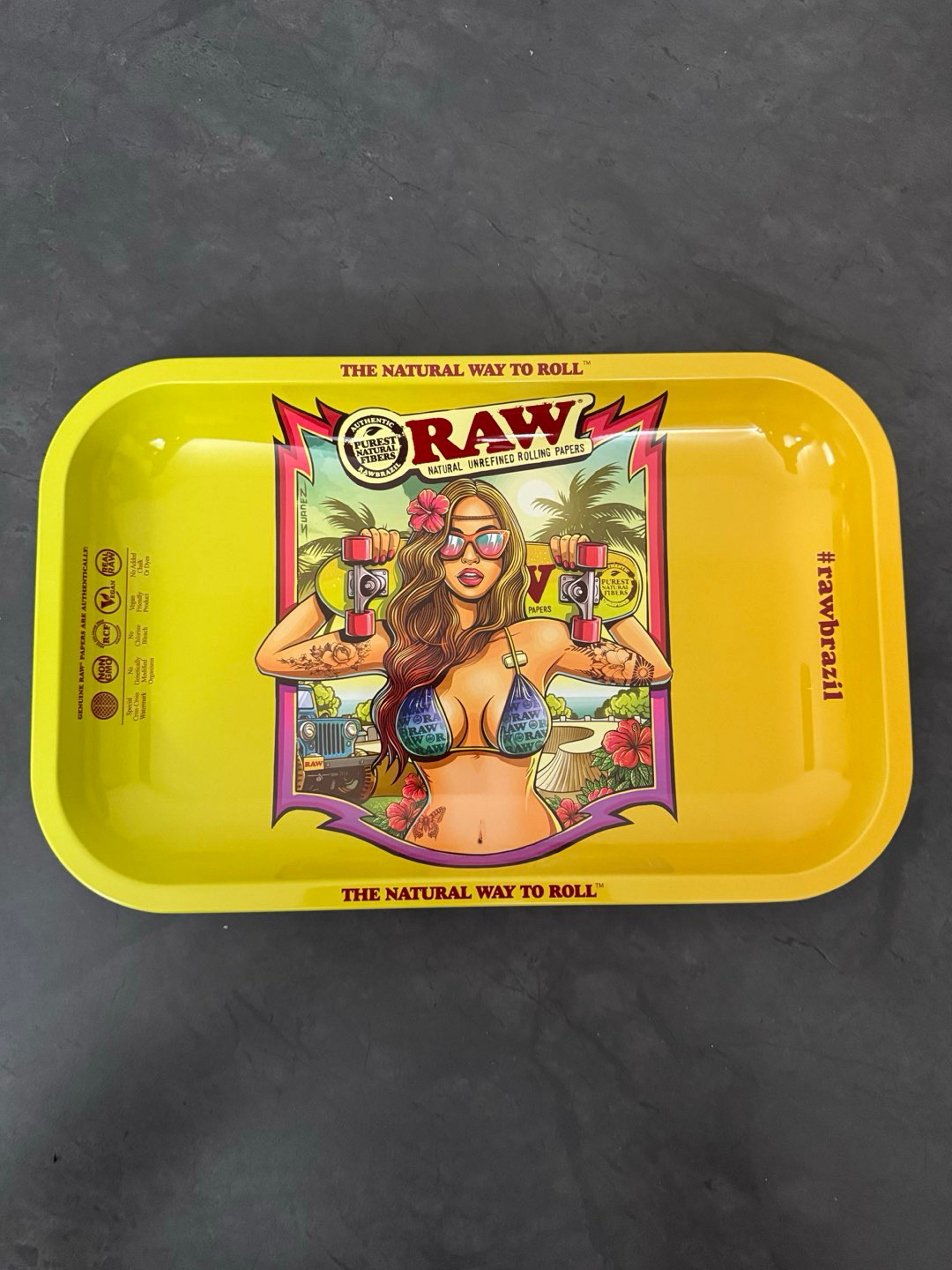 Preview pic of Raw Brazil small metal rolling tray 10.8”X7”X1”