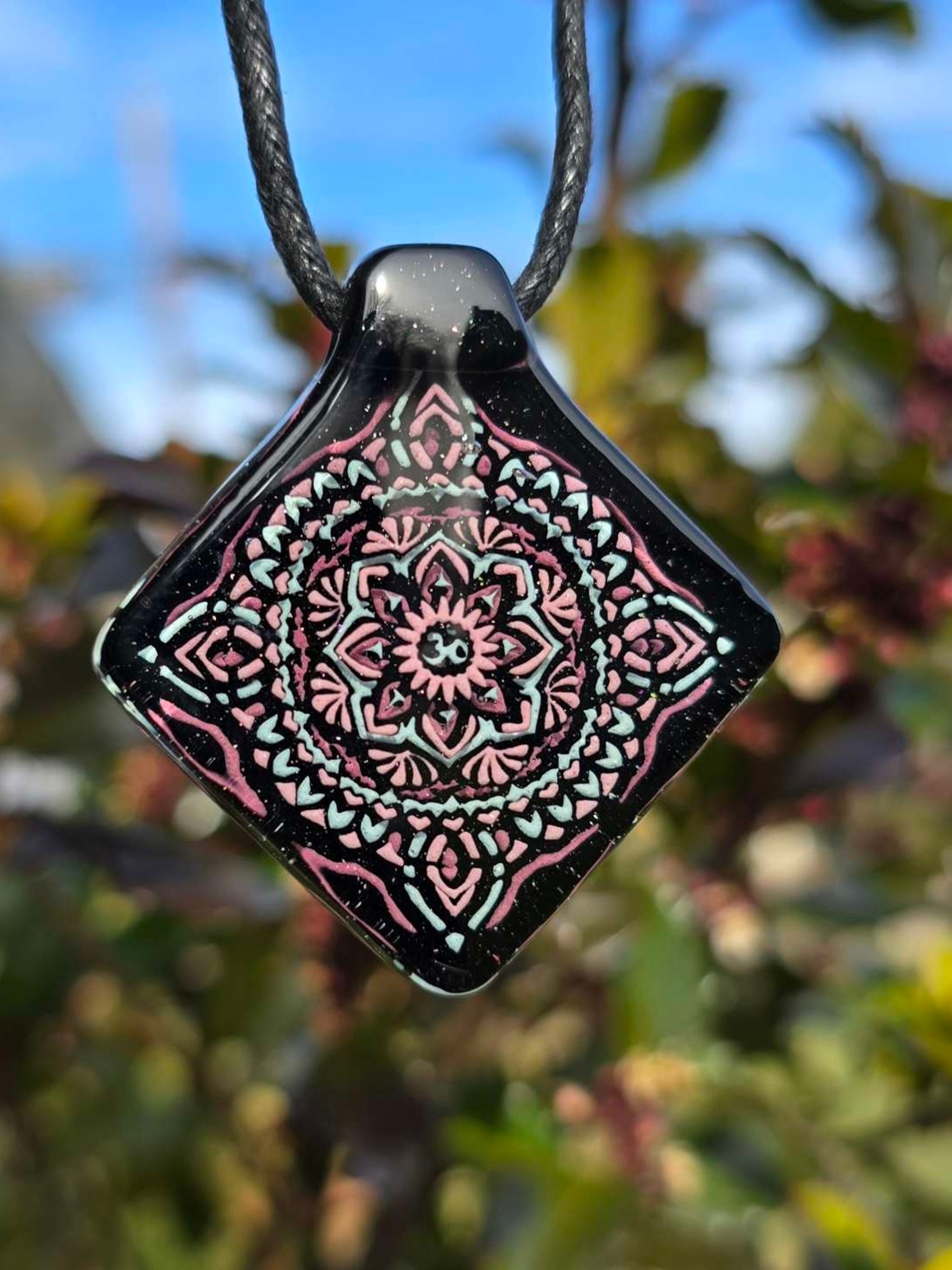 Square Mandala Layered Glow Pendant UV image 0