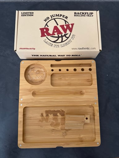 Preview pic of Raw No Jumper limited edition wooden backflip rolling tray 8.5”X9.5”