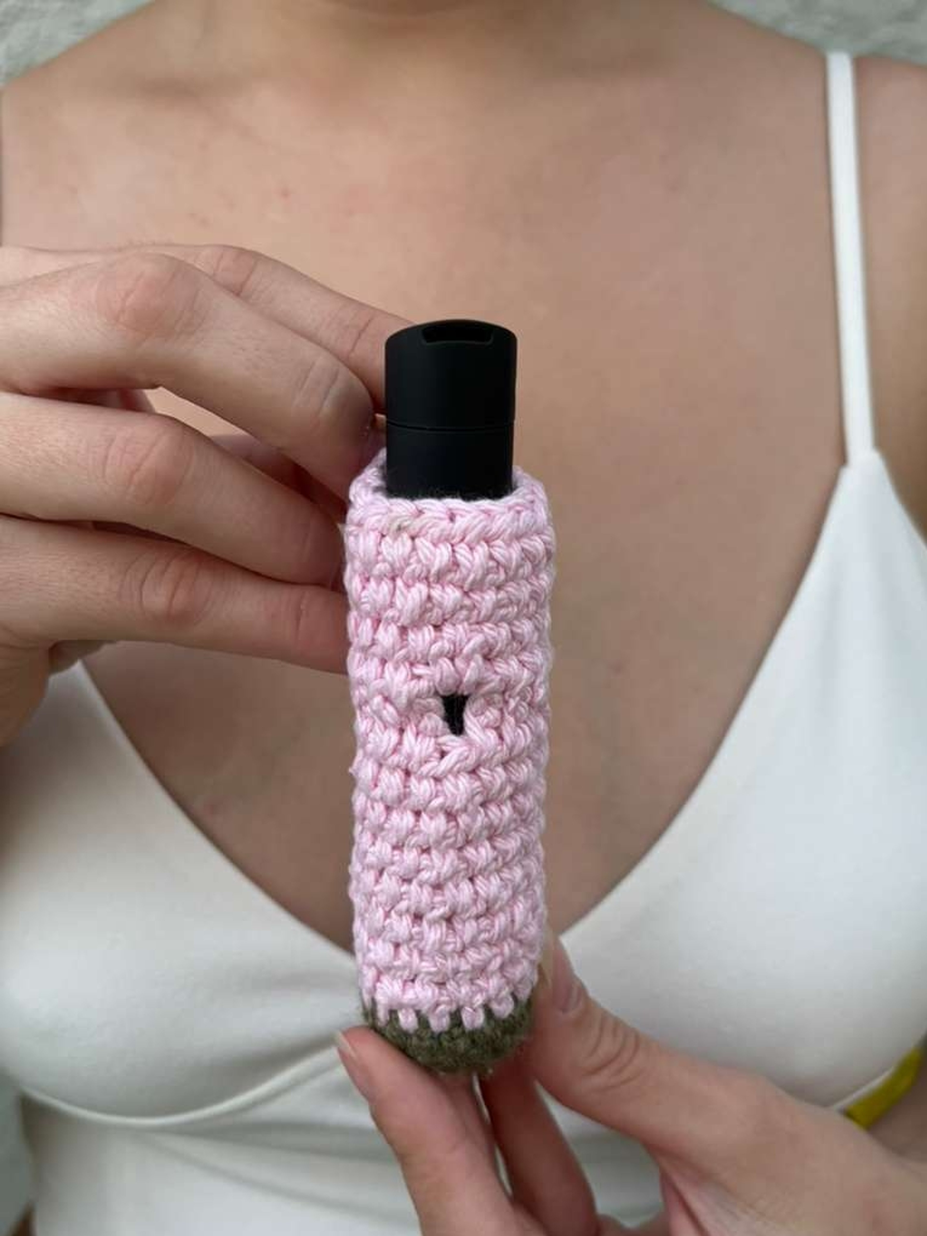 Preview pic of Rose Blunt Crochet Vape Cozy for Puffco Pivot – Handmade Vape Holder Pink Crochet Sleeve Stoner Girl Gift 420 Accessories