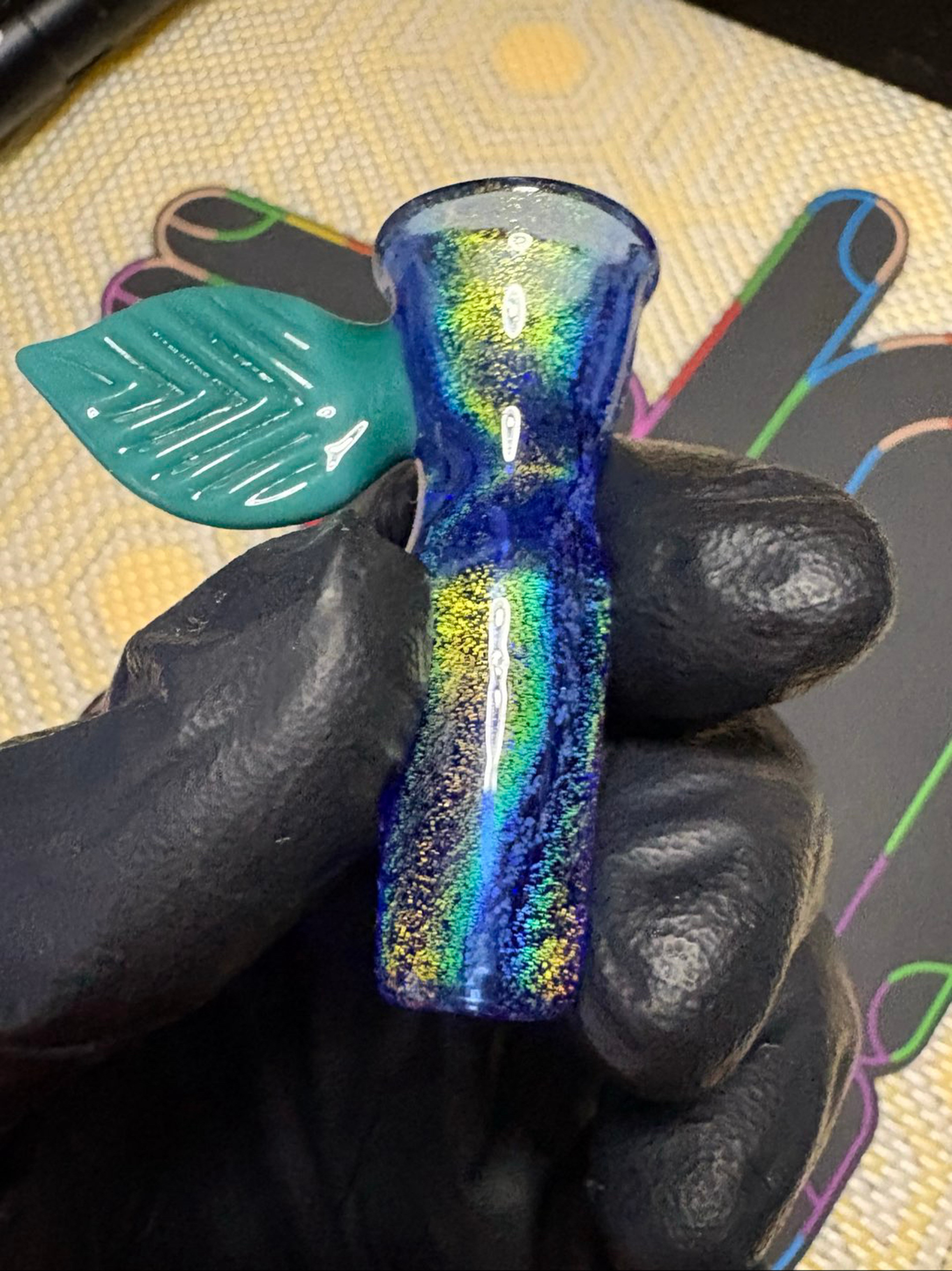 🍃🌈 FULL WORKED DICHROIC SLIDE WITH LEAF 🌈🍃 image 0
