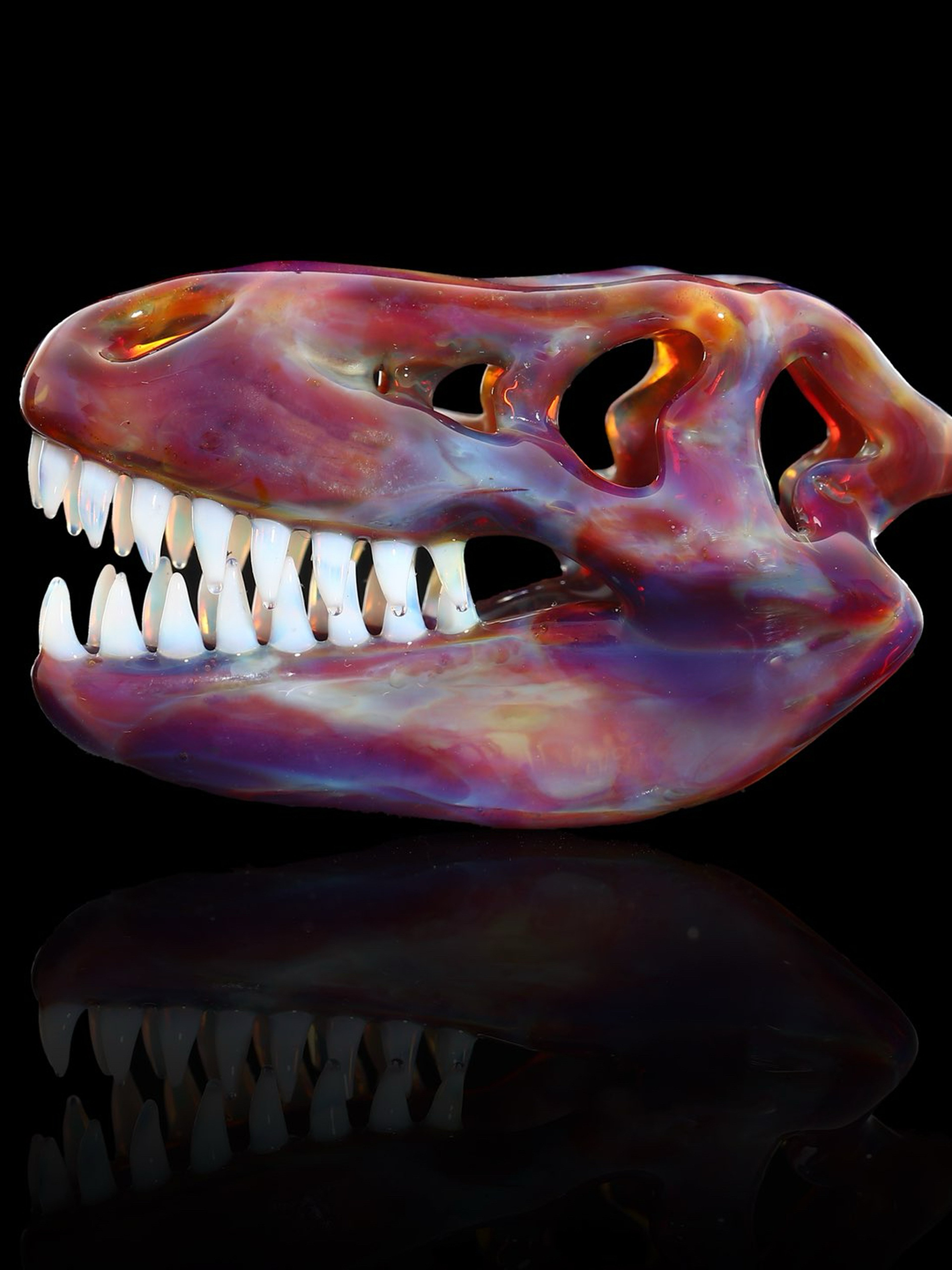 Roe Glass T-Rex Skull Pendant Amber Purple image 0