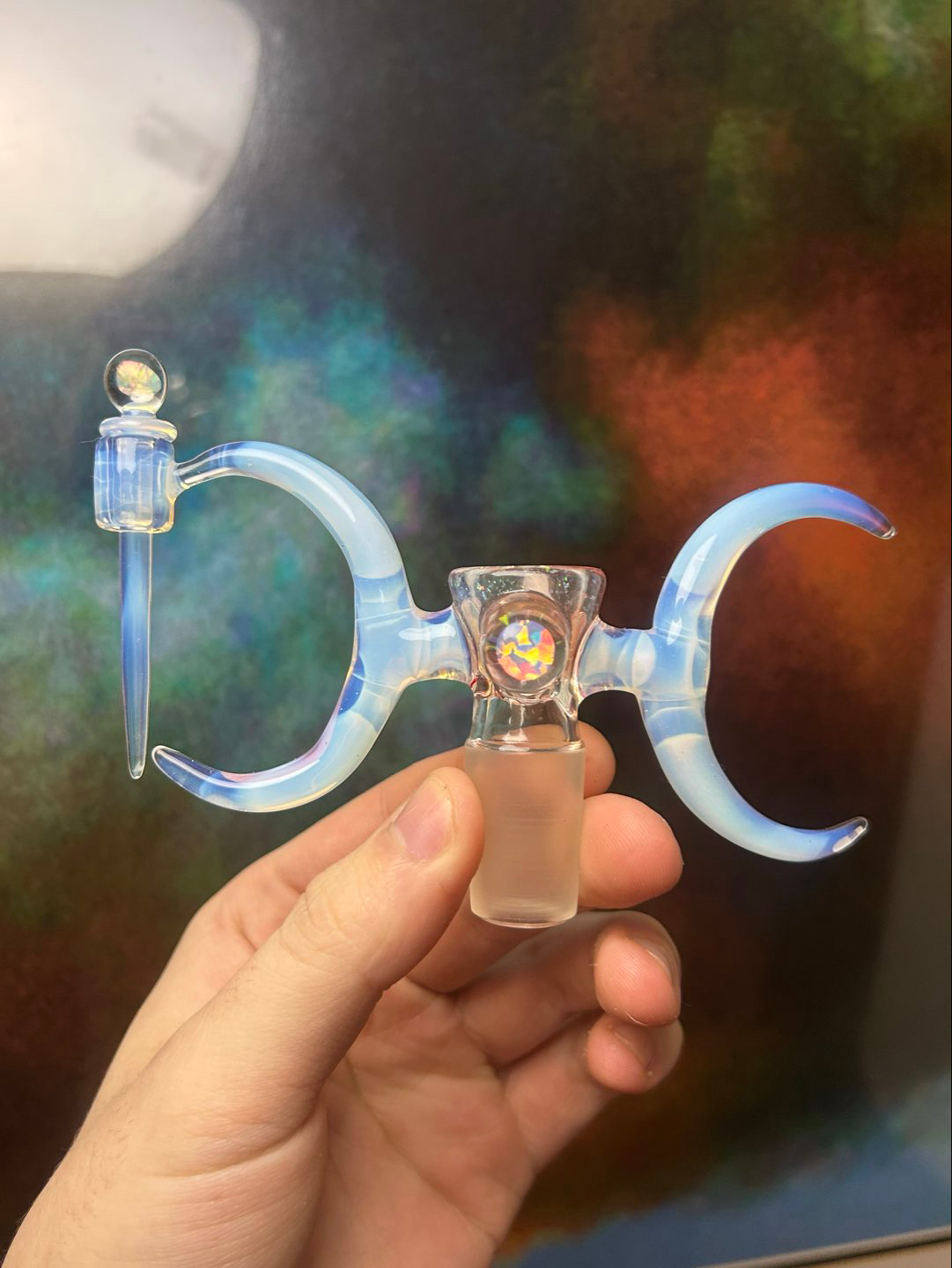 ⬛️FRIDAY 🏷️ Cropal Double Crescent w/ Opal & Opal Poker DC Glass Arts 18mm Slide image 0