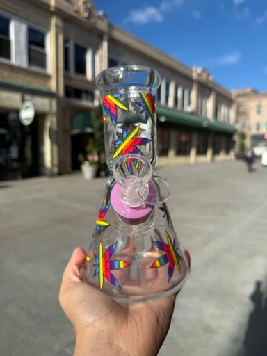 Preview pic of 8” Rainbow Hemp Leaf Beaker Water Pipe