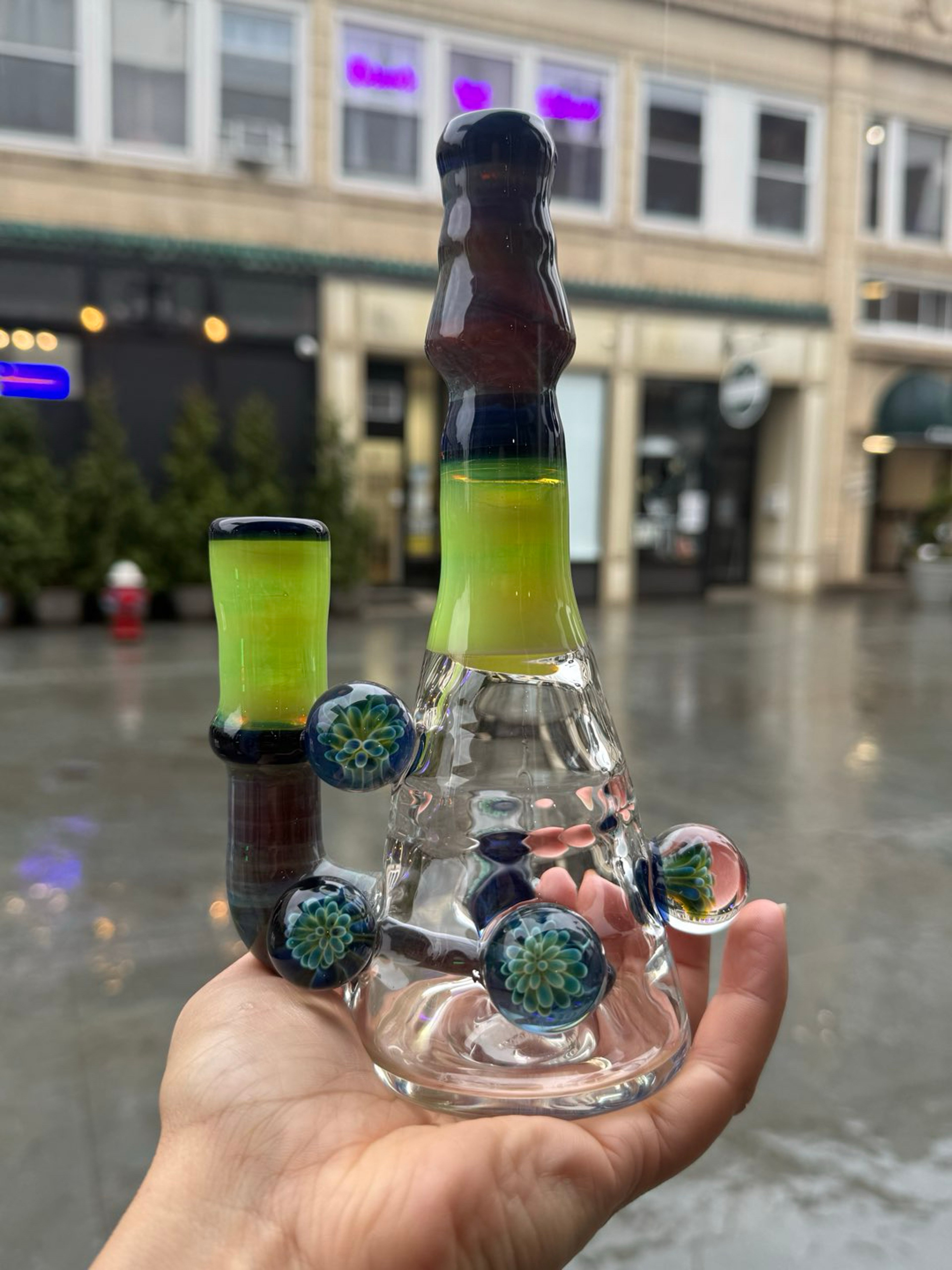 8” Mustard Glass Thick Banger Hanger Rig w/ 5 Marbles image 0