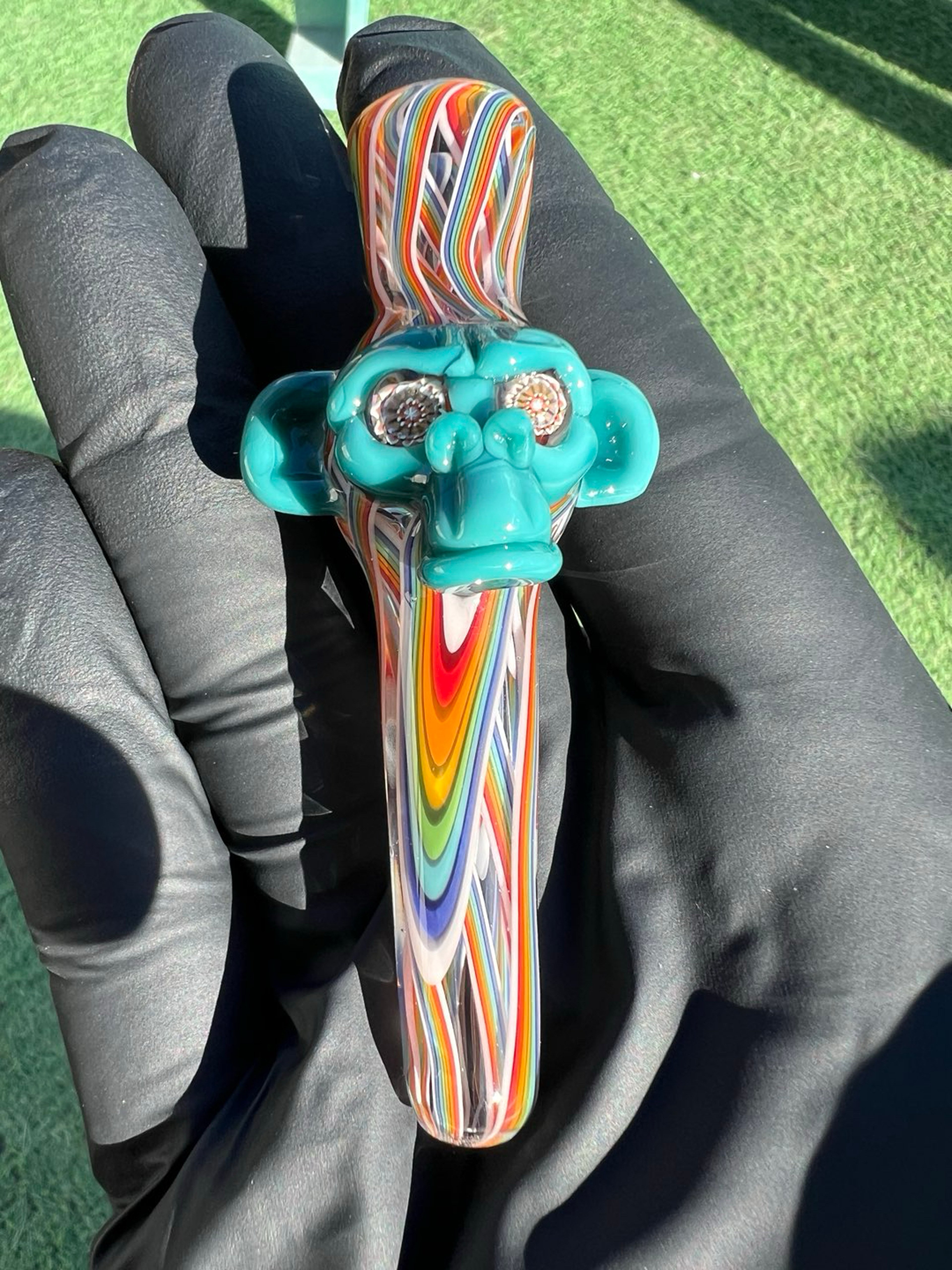 Preview pic of @stevehglass X @friday_glass X @reverendmorse Ape / Monkey Chillum Agua Azul Double Layer Rainbow Milli Eyes