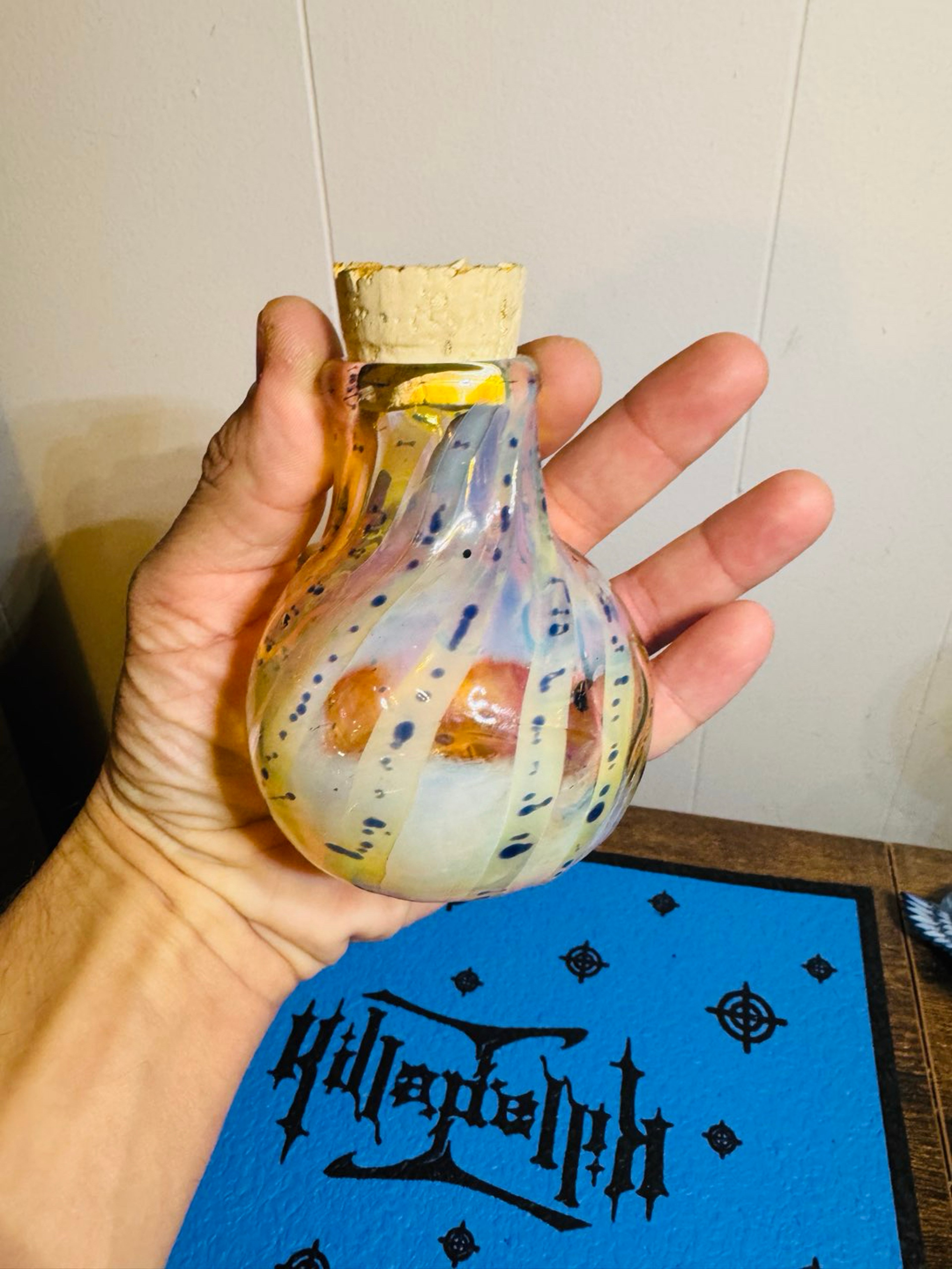 🔥Rare🔥 Thick Glass Handblown Fumed Potion Bottle Spice Jar !! Cork Top 🔥 image 0