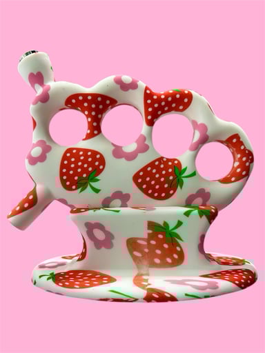 Preview pic of Silicone Strawberry 🍓 Knuckles Bubbler with Stand