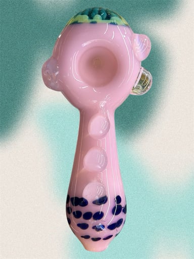 Preview pic of Pink Glass Marbled Dry Spoon Pipe with Unique Hand Painted Designs