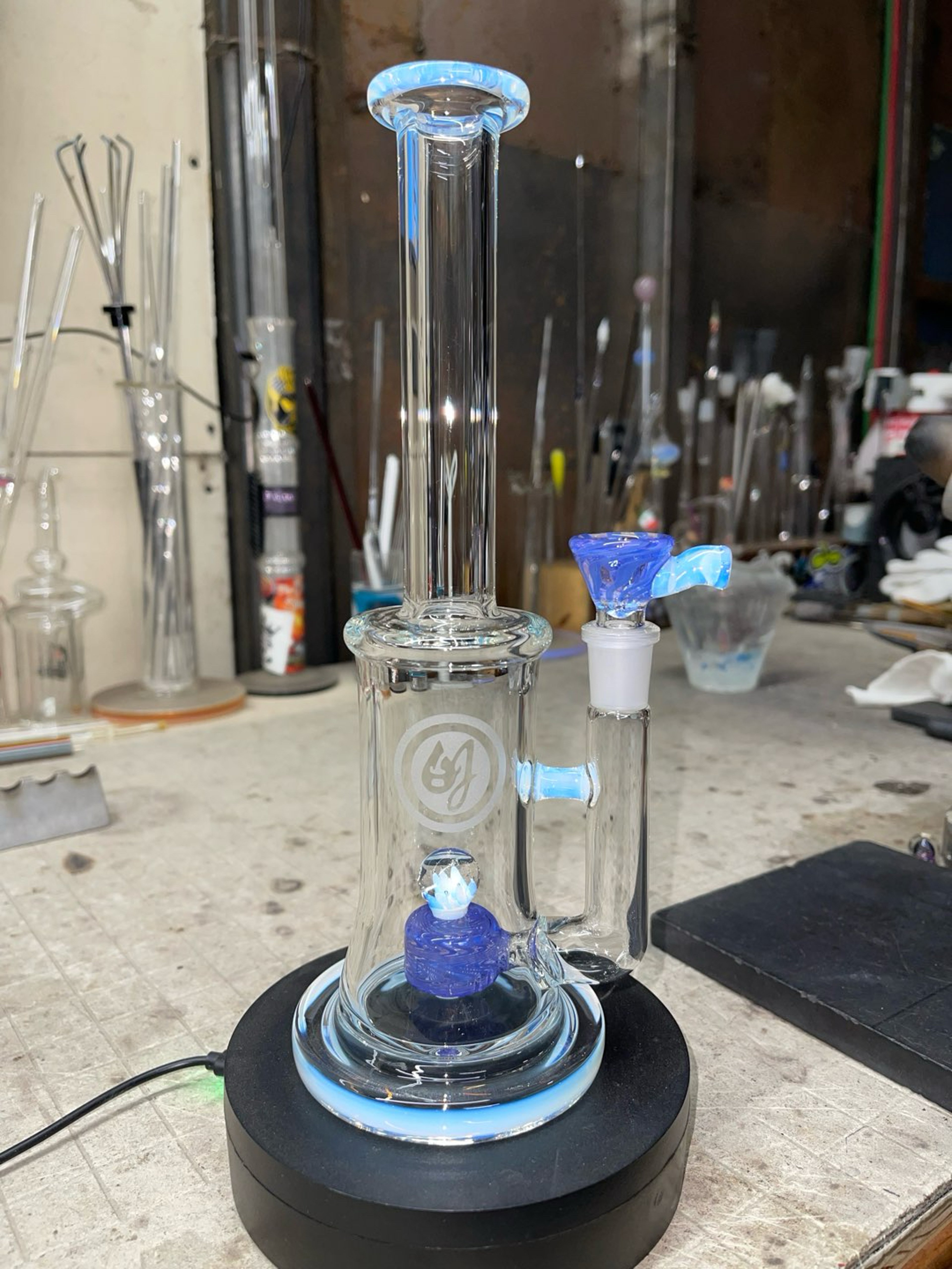 Preview pic of 10.5” tall, 14mm 2 holes slide, ghost color accents and purple pink wigwag