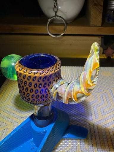 Preview pic of 🦒Custom Leopard over Clear Blue with Fumed Spiral Horn Bowl Slide 🦒