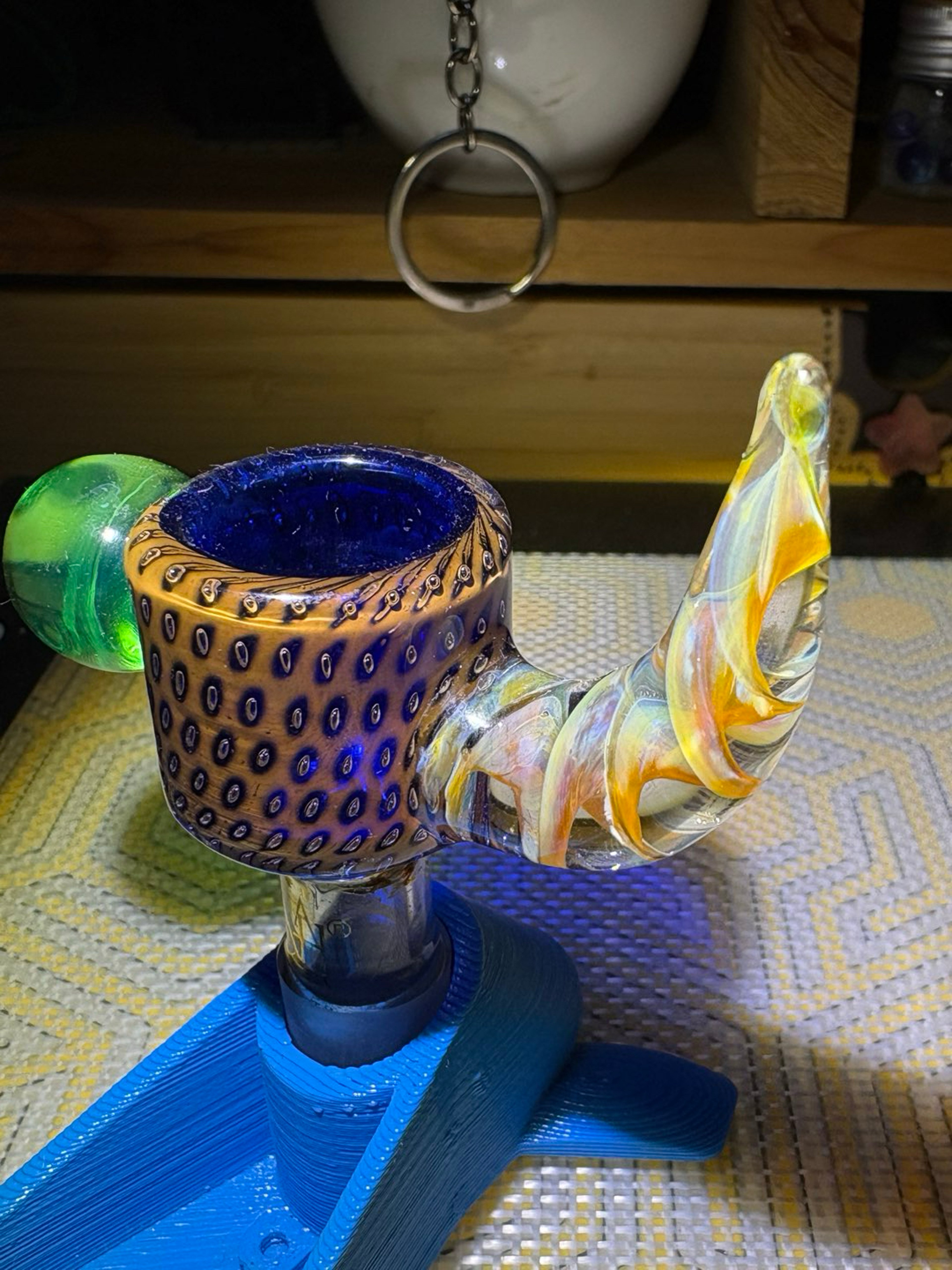 Preview pic of 🦒Custom Leopard over Clear Blue with Fumed Spiral Horn Bowl Slide 🦒