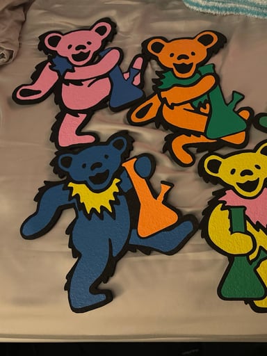 Preview pic of Grateful Dead inspired bears by GlassPass uv glow matching set!!