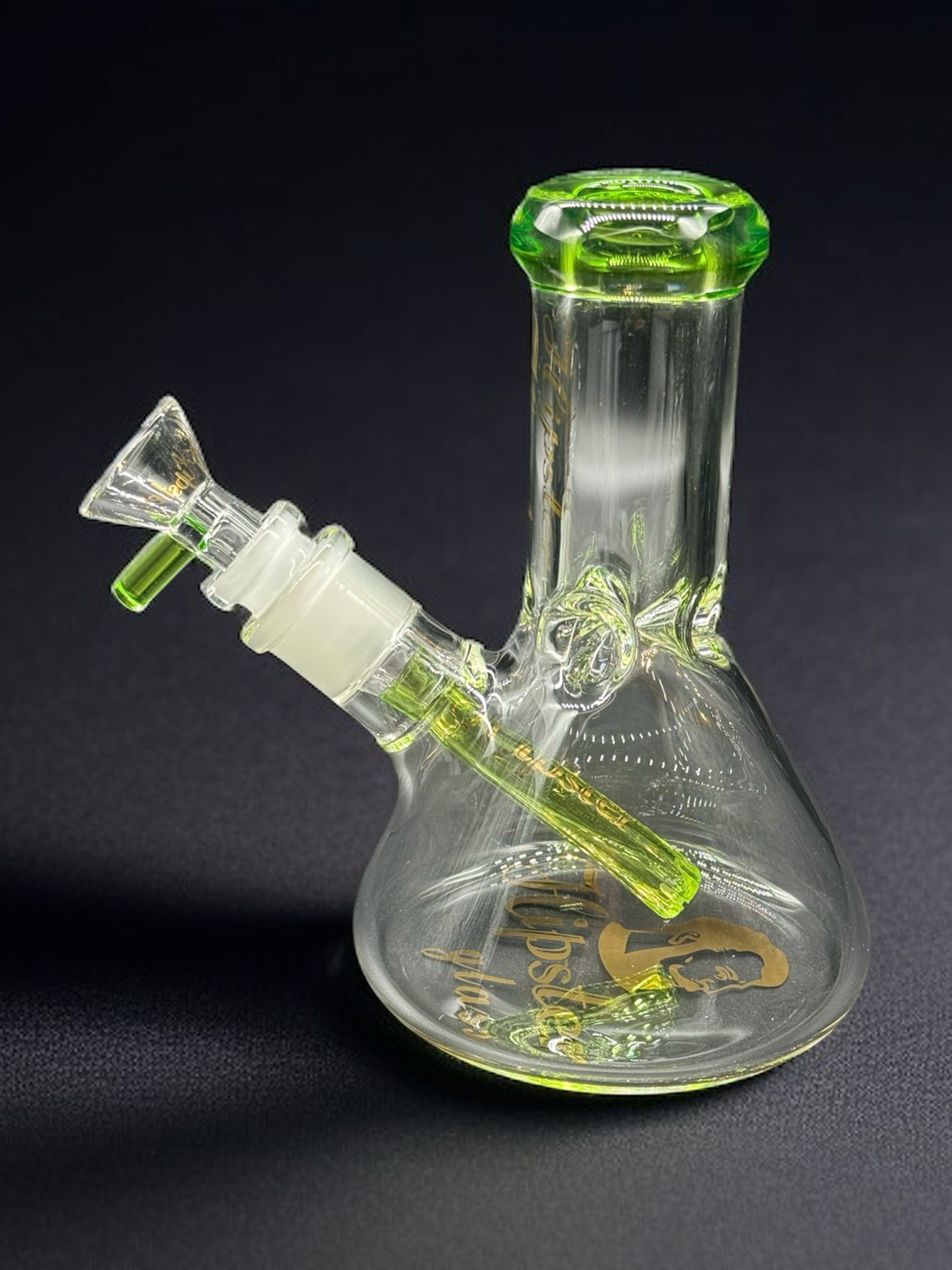 Preview pic of Hipster Mini Beaker Bong – 6” Glass Water Pipe w/ Downstem & 14mm Bowl (Green Accents)