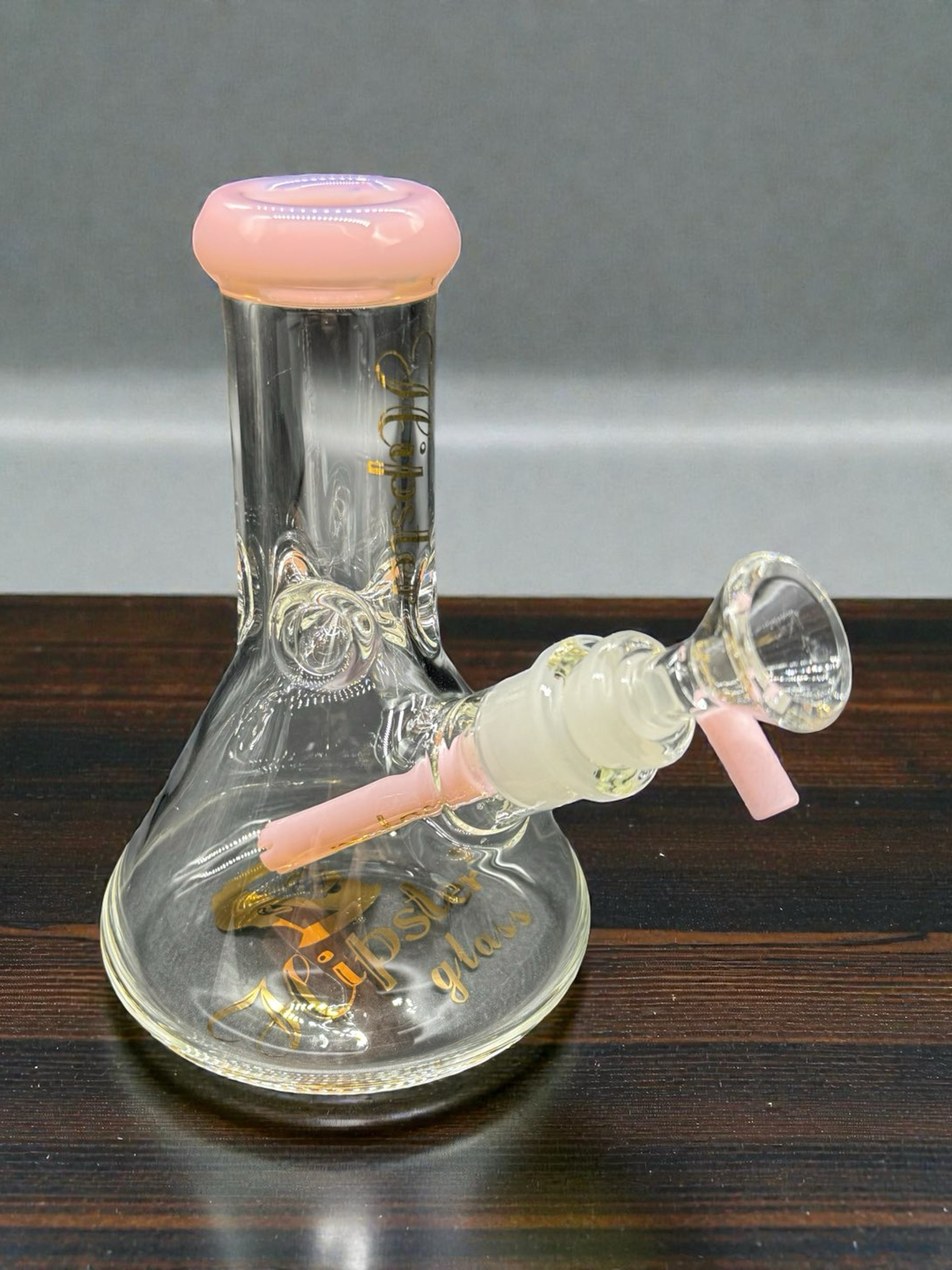 Preview pic of Hipster Mini Beaker Bong – 6” Glass Water Pipe w/ Downstem & 14mm Bowl (Pink Accents)