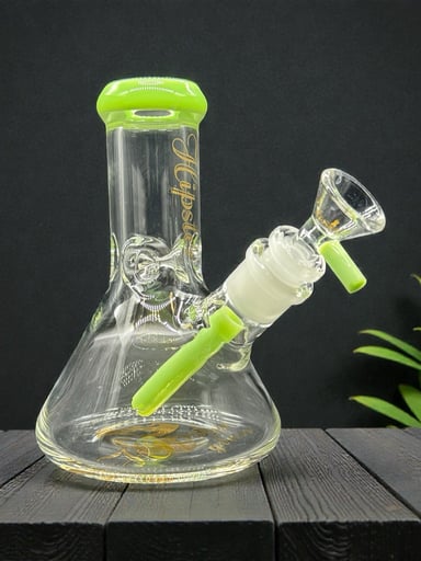 Preview pic of Hipster Mini Beaker Bong – 6” Glass Water Pipe w/ Downstem & 14mm Bowl (Milk Green Accents)