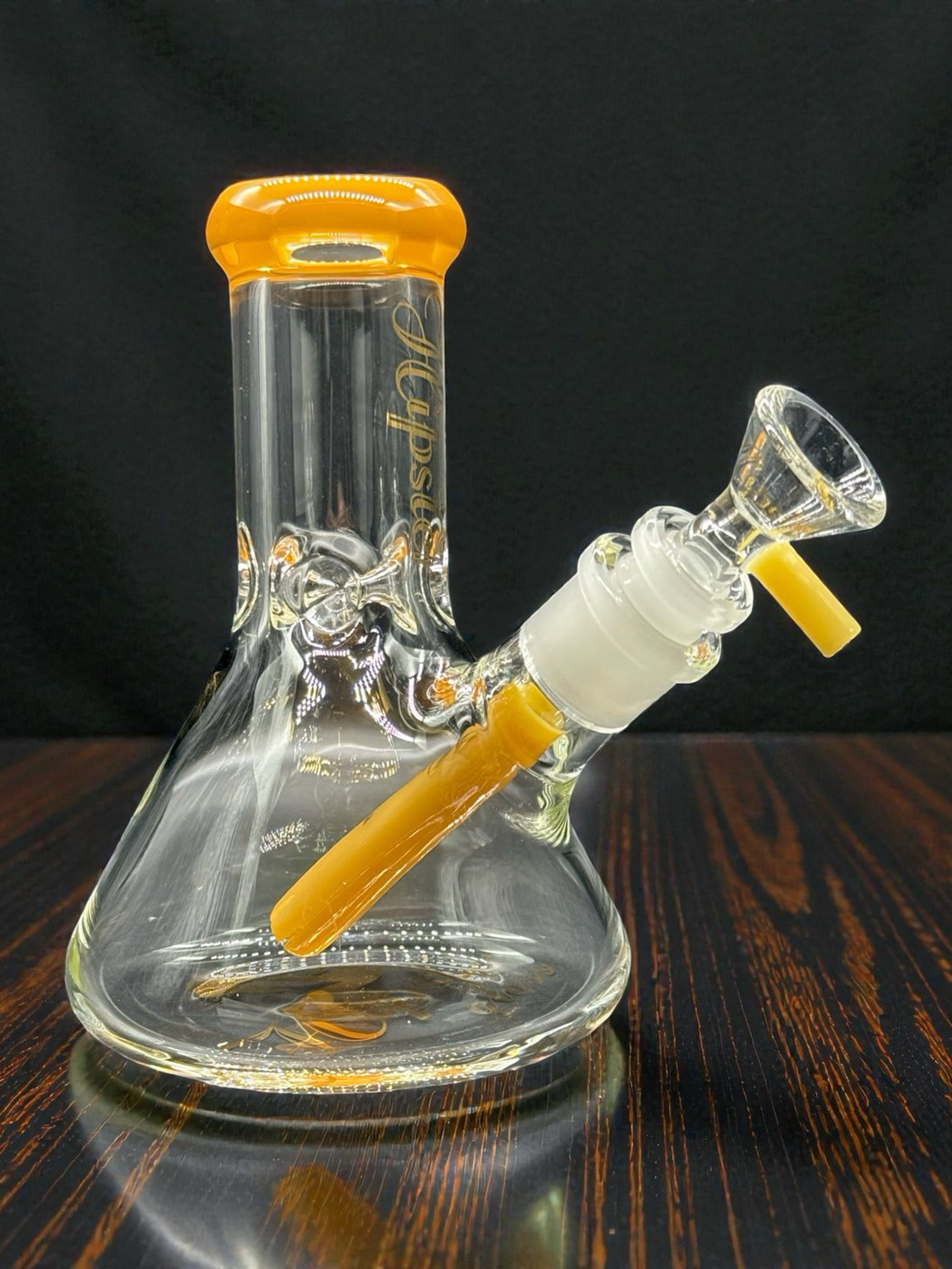 Preview pic of Hipster Mini Beaker Bong – 6” Glass Water Pipe w/ Downstem & 14mm Bowl (Orange Accents)