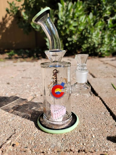 Preview pic of Glasslab 303 Triangle Lattice Pink Percolator with Green/Black 14mm