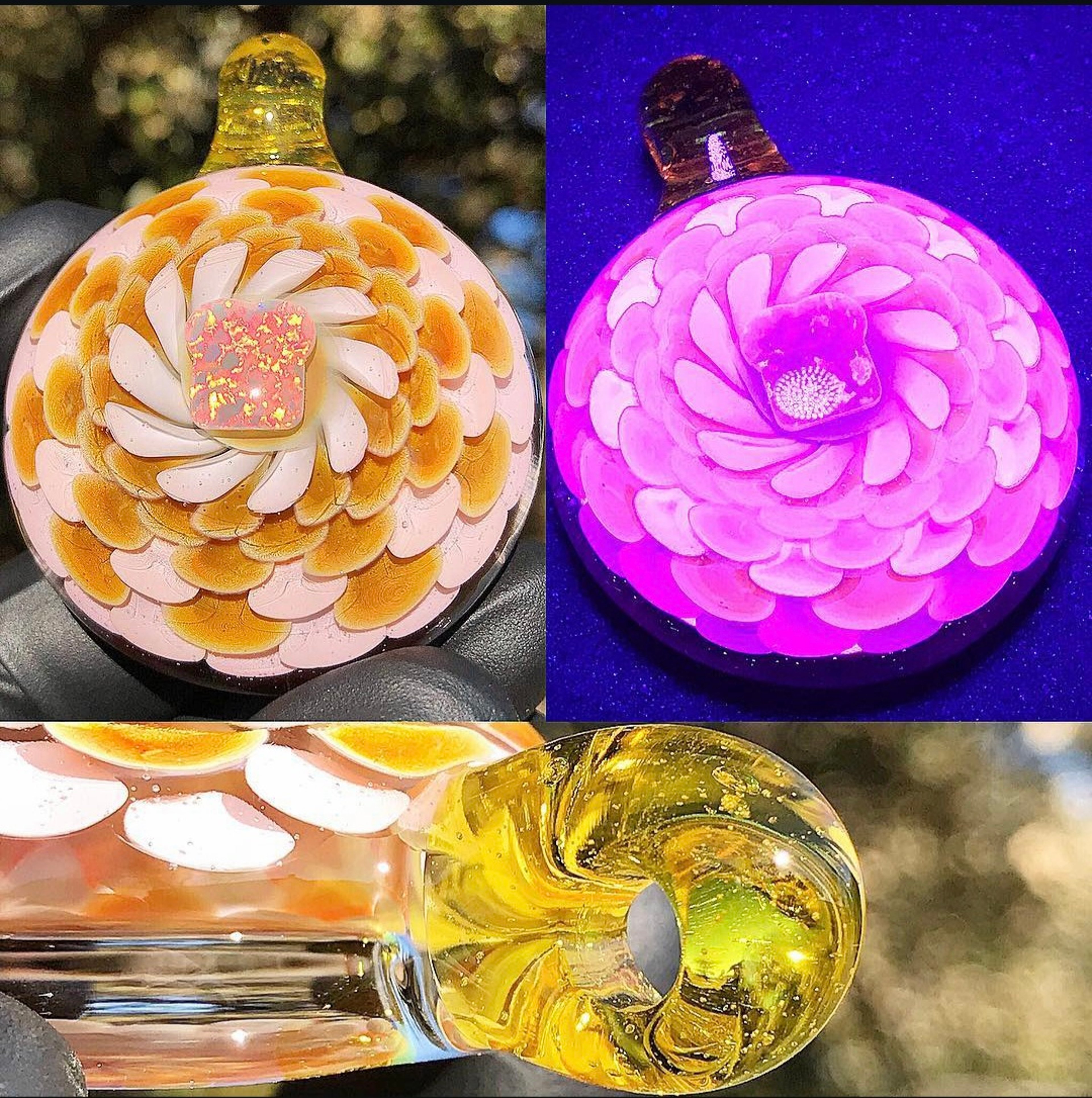 Preview pic of Sap Glass Texas Thick "Toasted" Borosilicate Glass Pendant with Toast Bread Opal