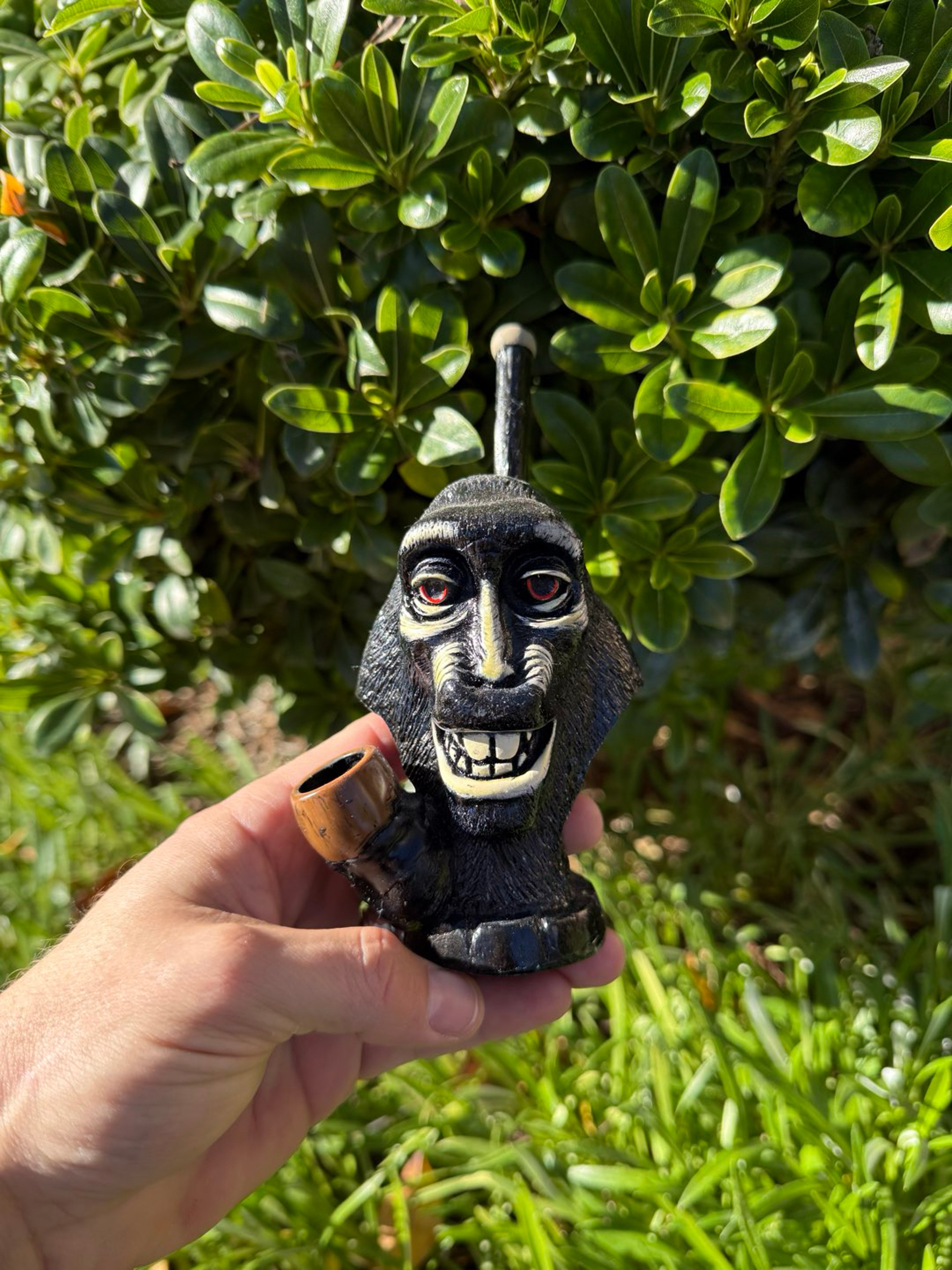 Ceramic & Bamboo Monkey Pipe image 0