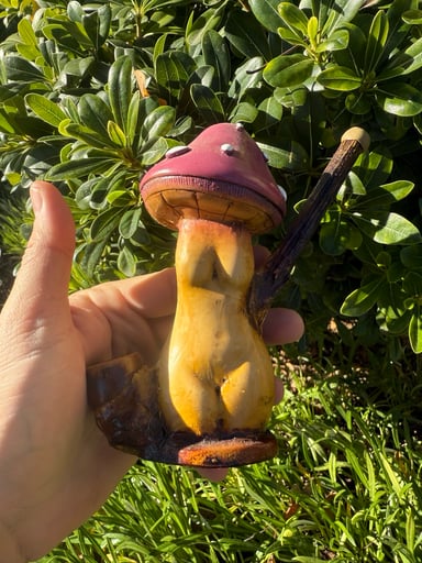 Preview pic of Mushroom Sexy Lady Bamboo & Ceramic Pipe