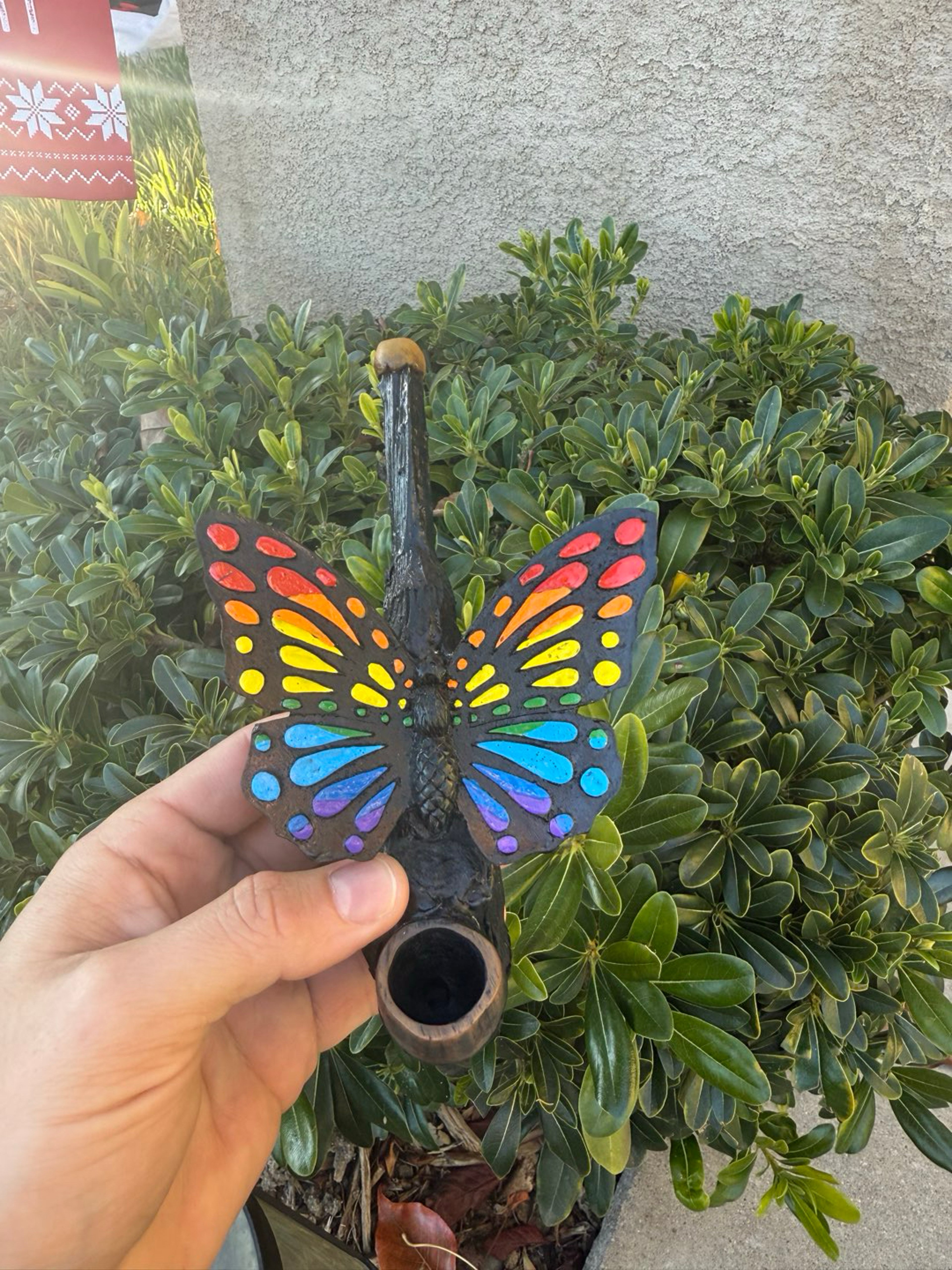 Rainbow Butterfly Bamboo & Ceramic Pipe image 0