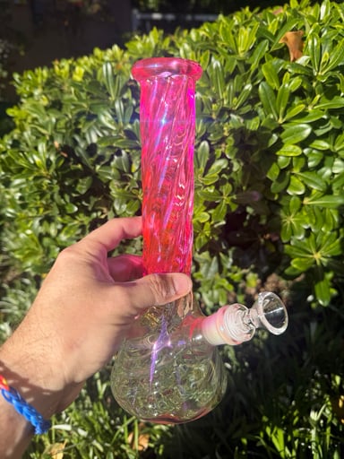 Preview pic of Pink Iridescent Swirl 10 Inch Beaker