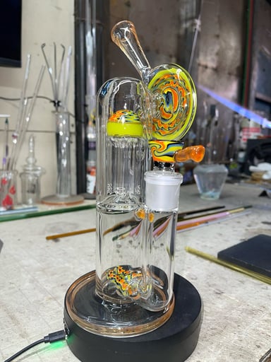 Preview pic of 2 gridded inline to 4 arm perc,18mm 4 holes slide and 11” tall