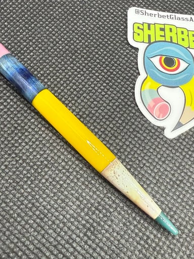 Preview pic of Shorty yellow pencil with aqua tip