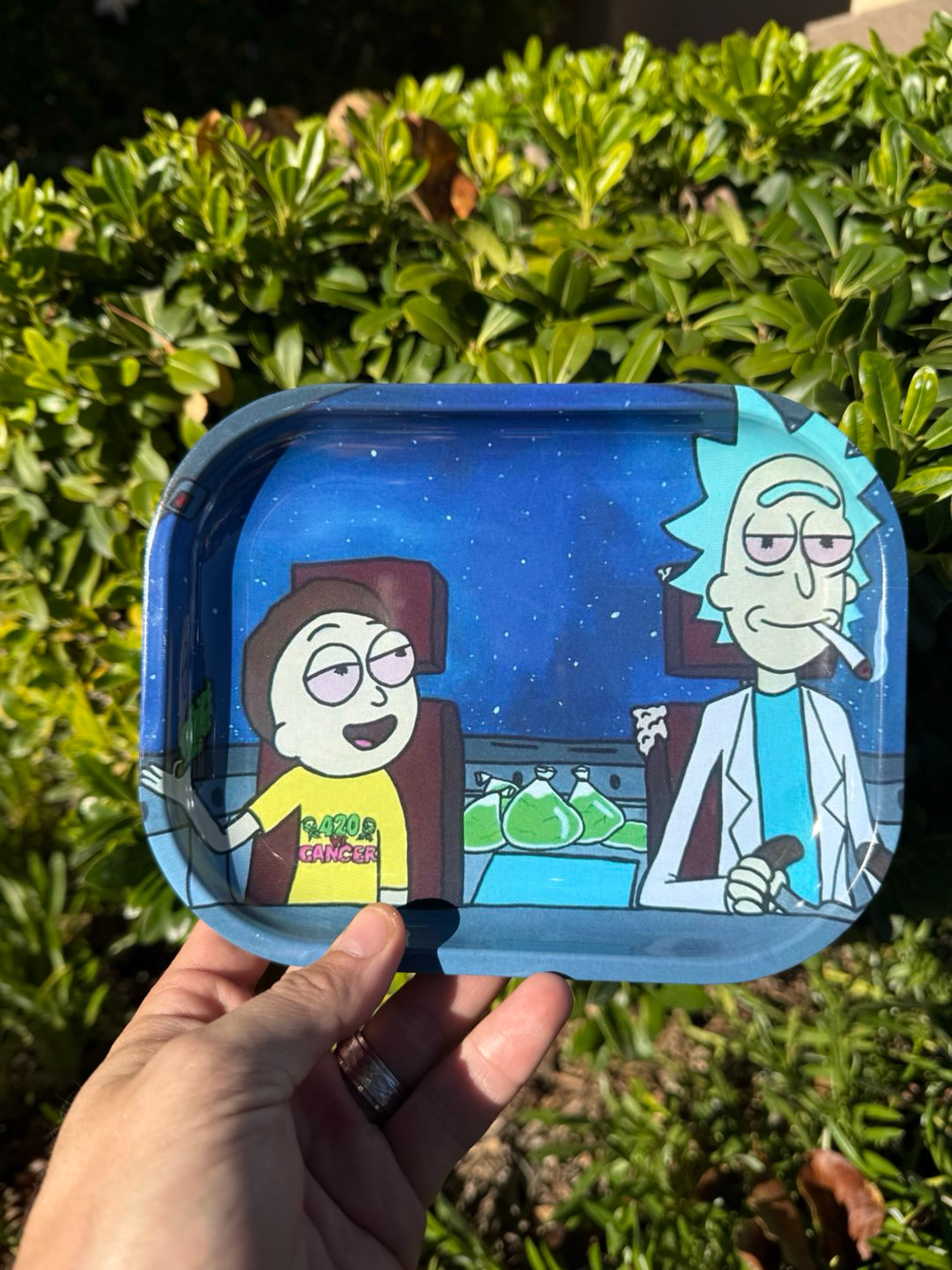 Rick n Morty Blue Metal Rolling Tray image 0