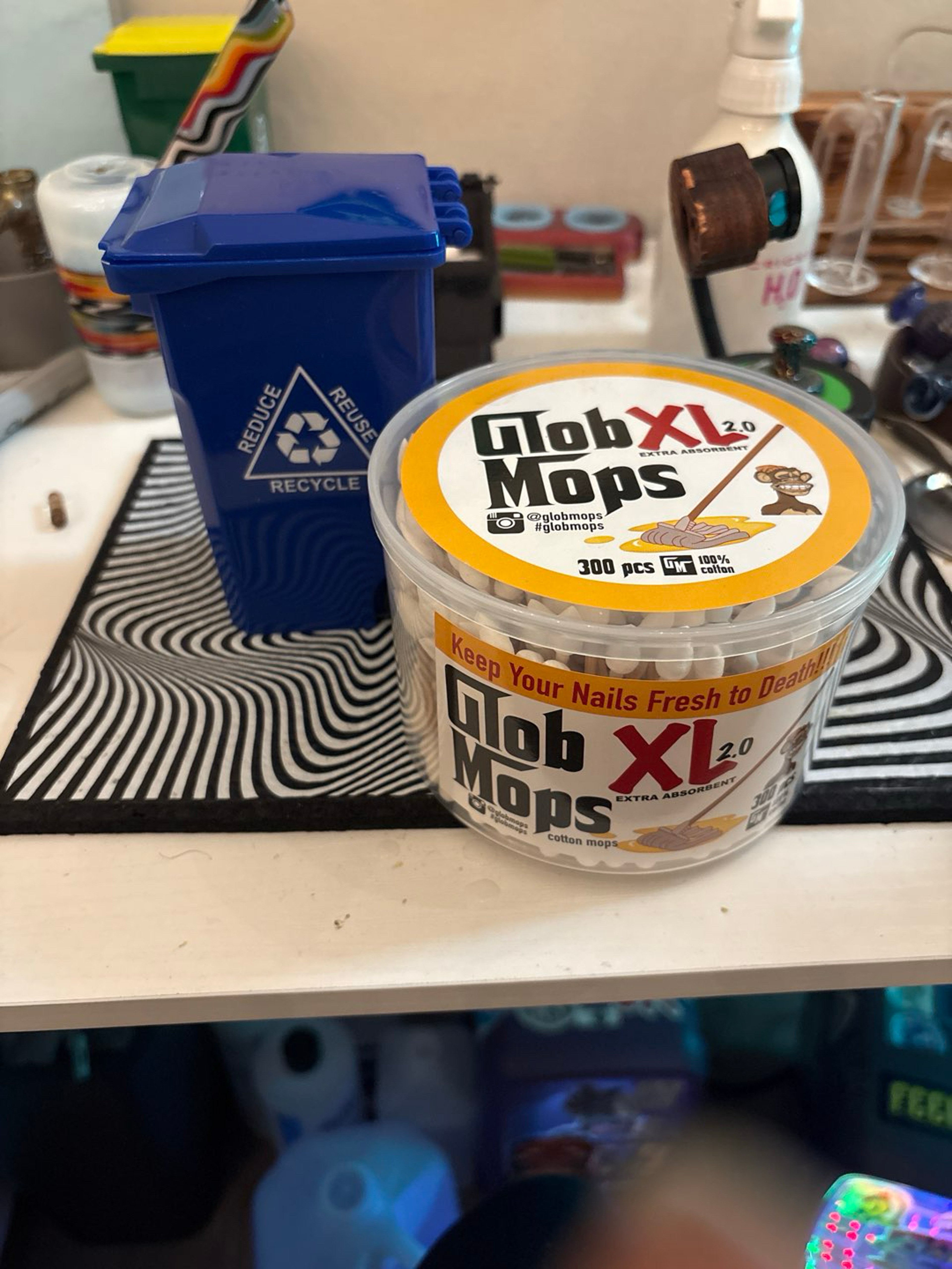 Mini Blue Curbside Trashcan and Glob Mops image 0