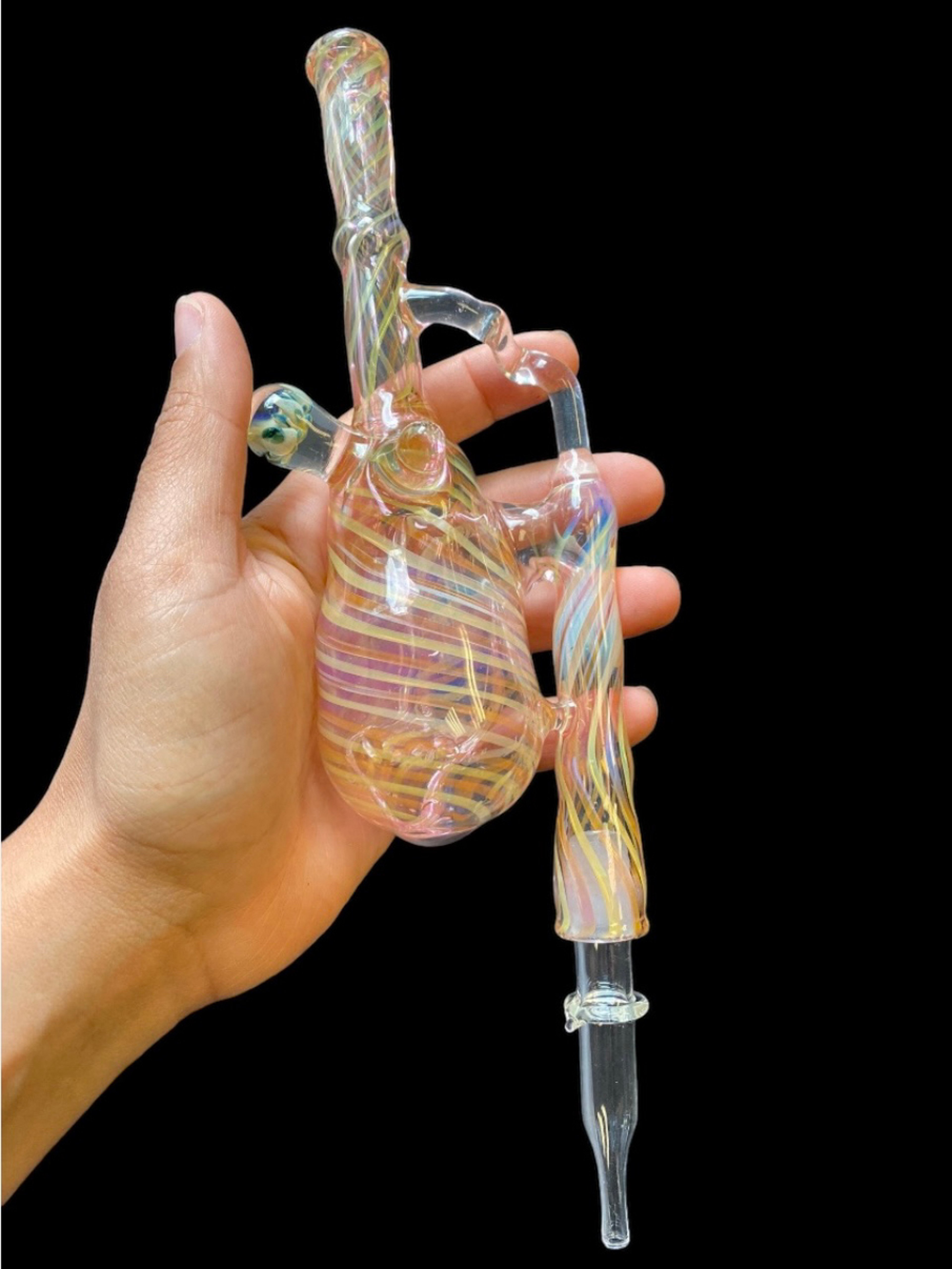 Preview pic of Custom Handblown Water Filtered Nectar Collector With 3 Hole Perc And Attachments by Silver Lake Glass