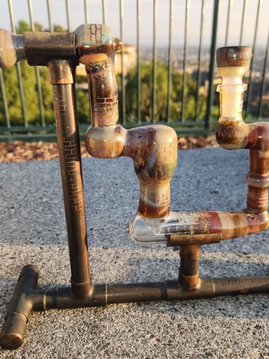 Preview pic of Pakoh 14mm city pipes inline banger hanger with copper pipe stand and matching slide