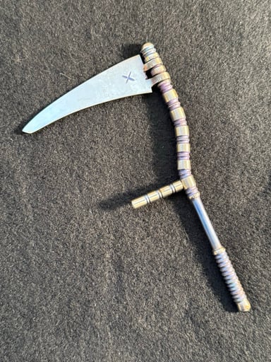 Preview pic of Xcalibur Artworks Scythe, Titanium, 2 Green Gemstones