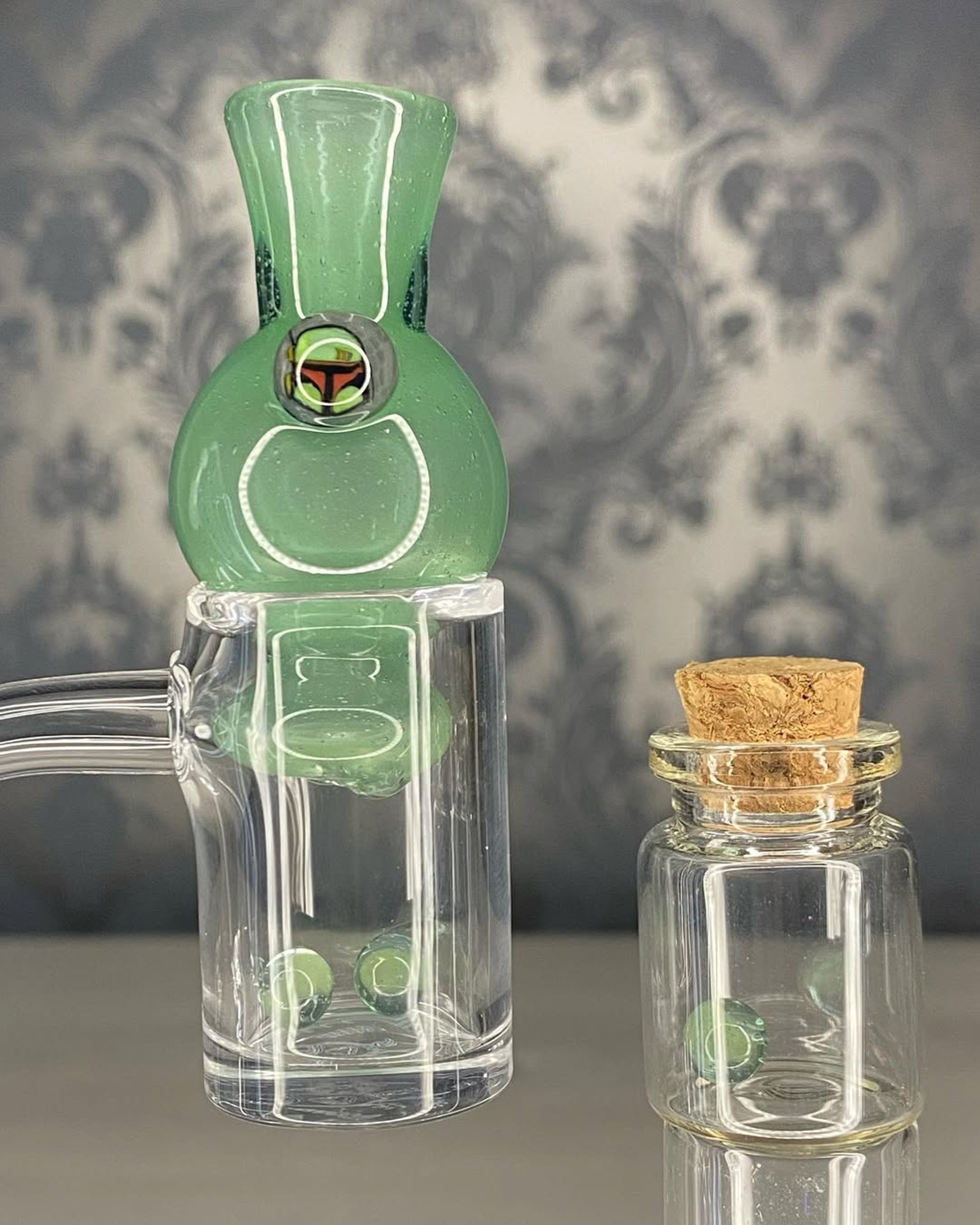 Preview pic of Boba fett helmet spinner cap with matching pearls