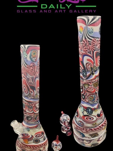 Preview pic of PeeJay Taylor Glass 10mm straight tube with Grateful Dead millies