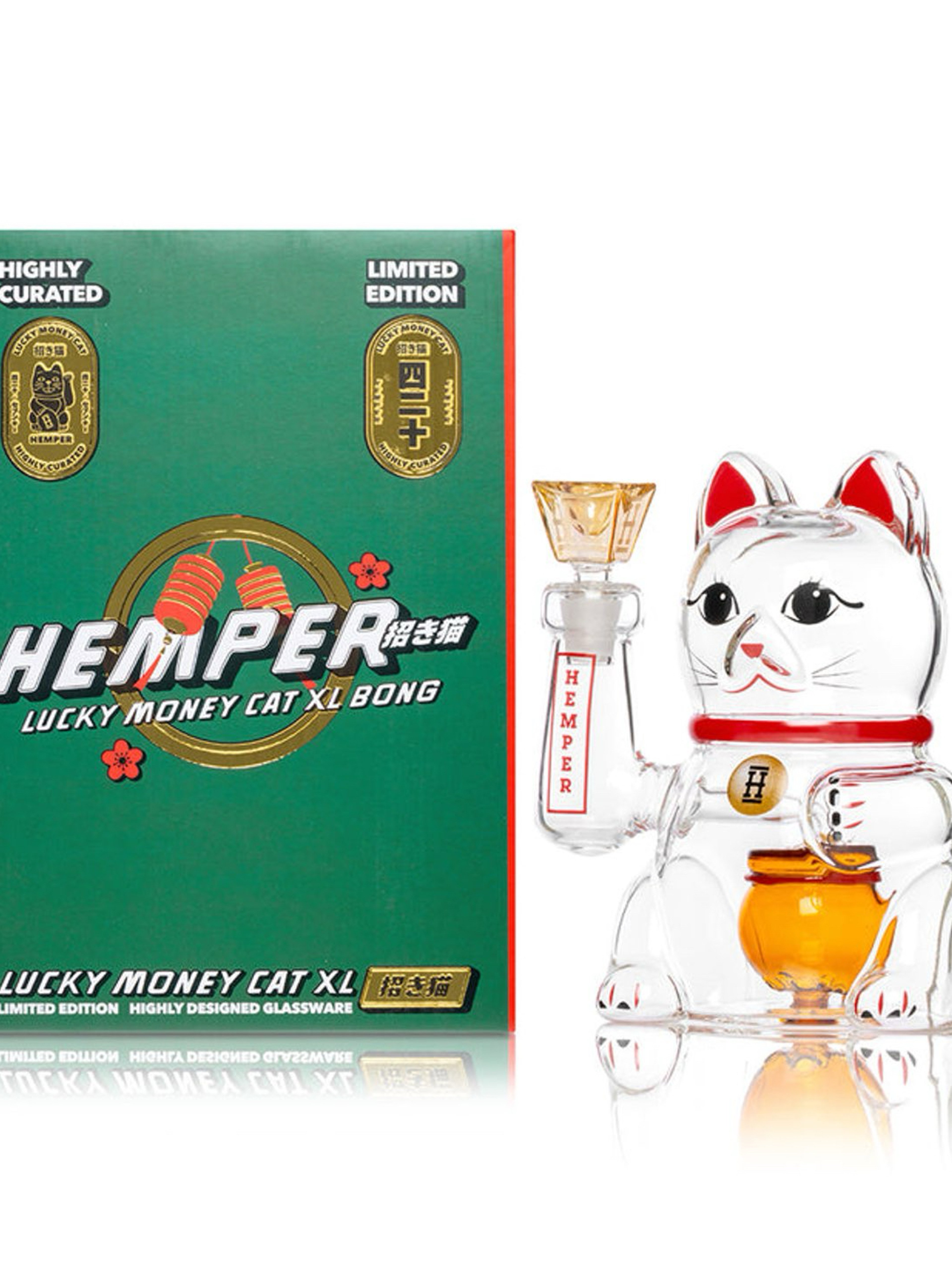 Preview pic of 7" Hemper Lucky Money Cat XL Glass Bong