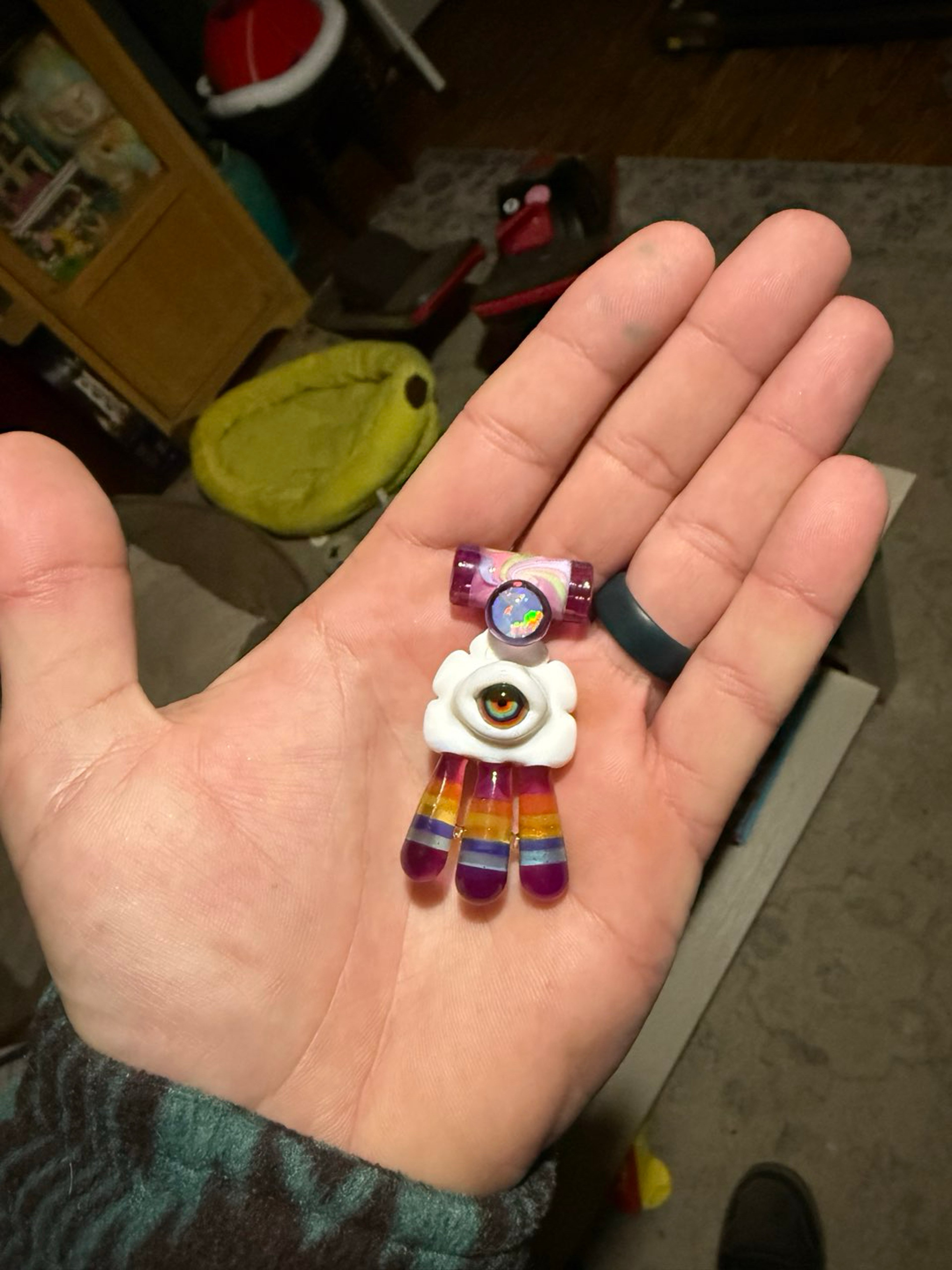 Preview pic of RJ Glass Trippy Drippy Cloud Eye Pendy with Opal