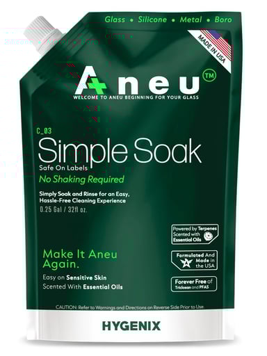 Preview pic of Simple Soak by Aneu 32oz – Soak & Rinse Formula | Easily Dissolves Tough Resins & Grime | No Shaking Required | Cleans Glass, Silicone, Metal, & Borosilicate  | 32oz - 1 Pack